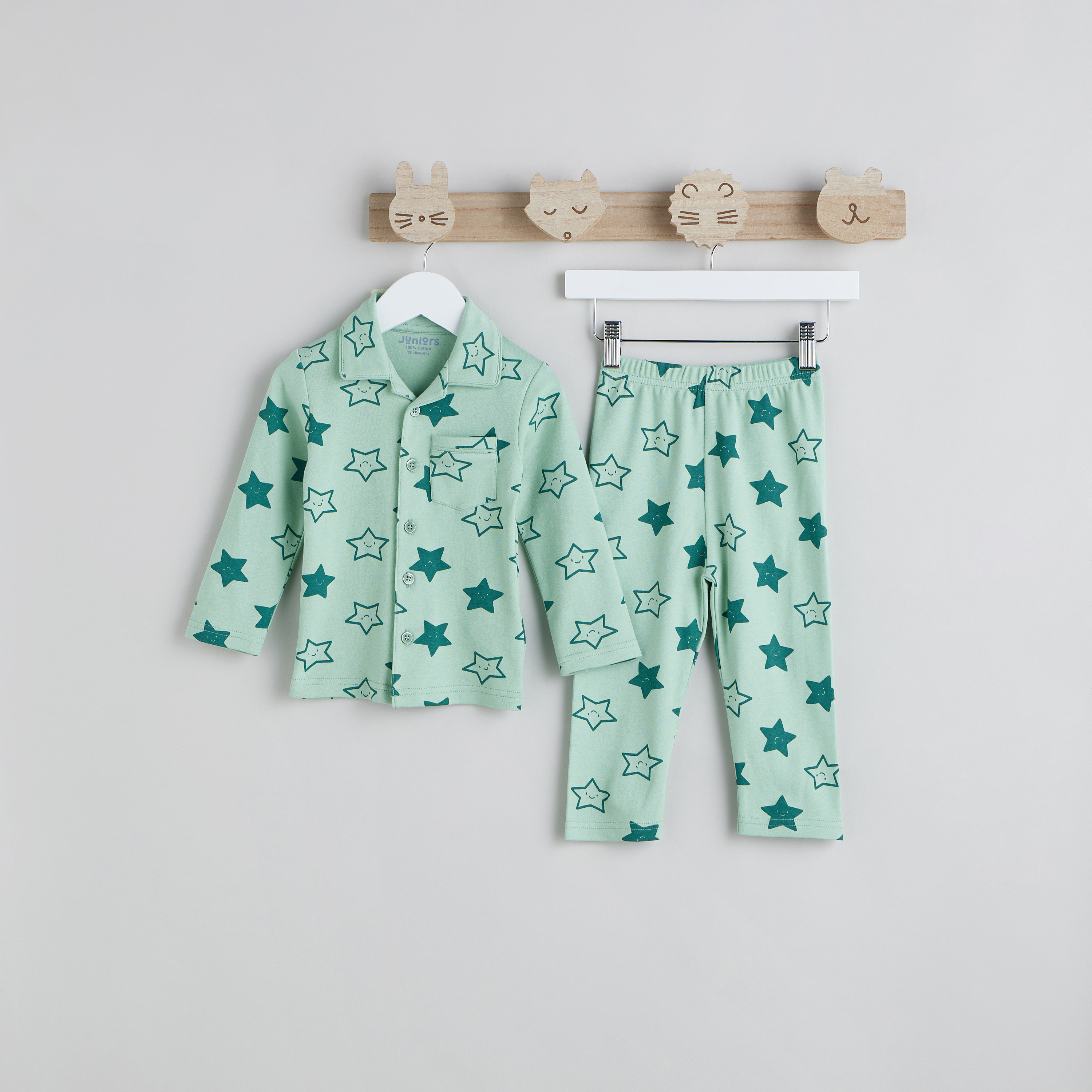 Juniors All-Over Star Print Cotton Shirt and Pyjama Set-baby-boys-clothing-nightwear-pyjamasets-image-1