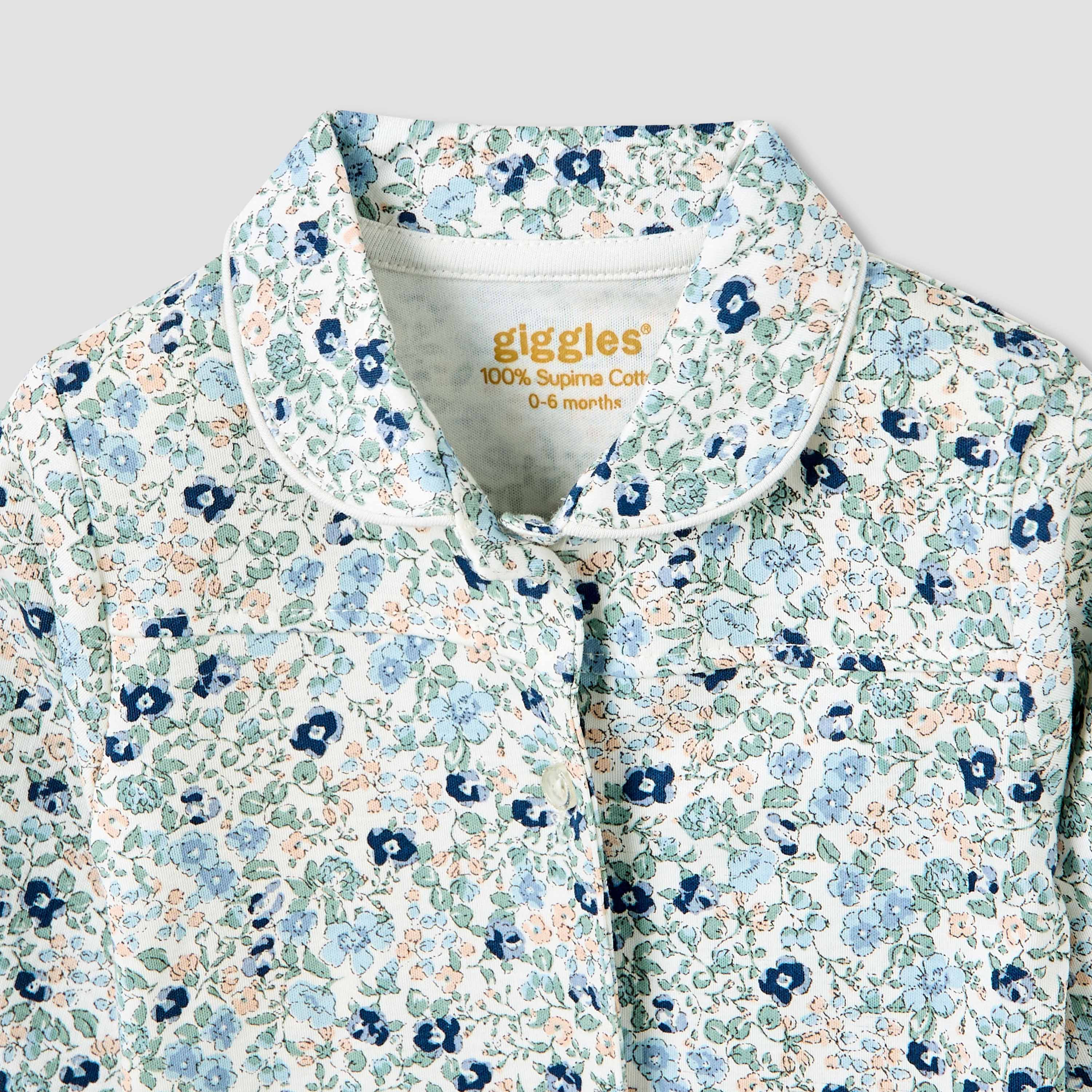 Giggles Pyjama Set with Floral Print - Cotton - Long Sleeves - Collar-baby-girls-clothing-nightwear-pyjamasets-image-4