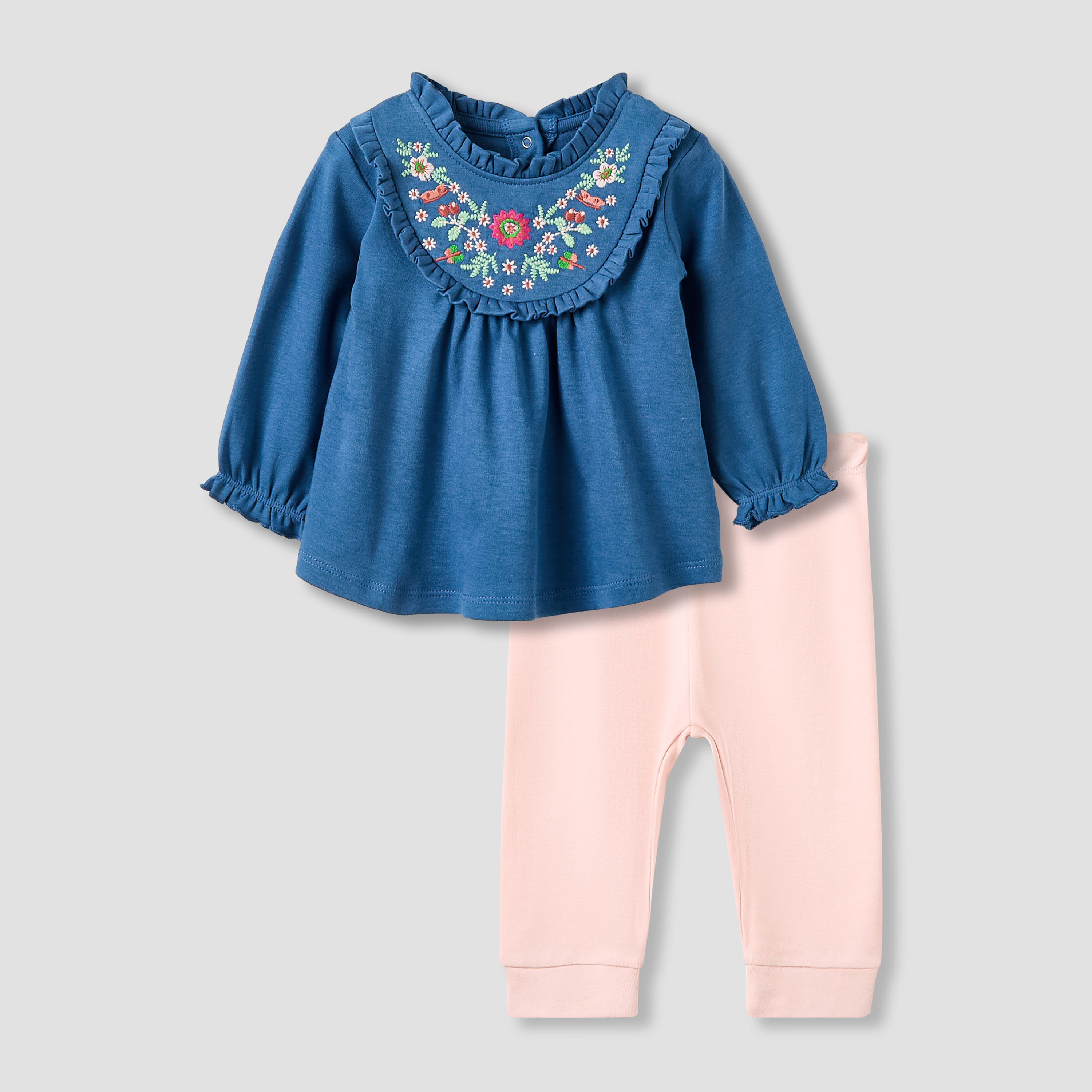 Juniors Pyjama Set with Floral Embroidery - Cotton - Long Sleeves-baby-girls-clothing-nightwear-pyjamasets-image-1