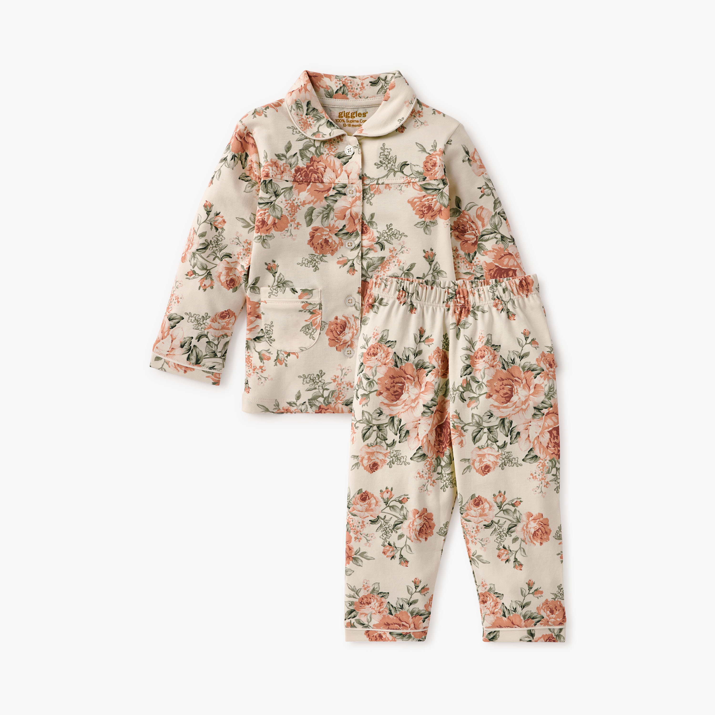طقم بنطلون بيجاما وقميص بطبعات زهرية من جيجلز-baby-girls-clothing-nightwear-pyjamasets-image-1