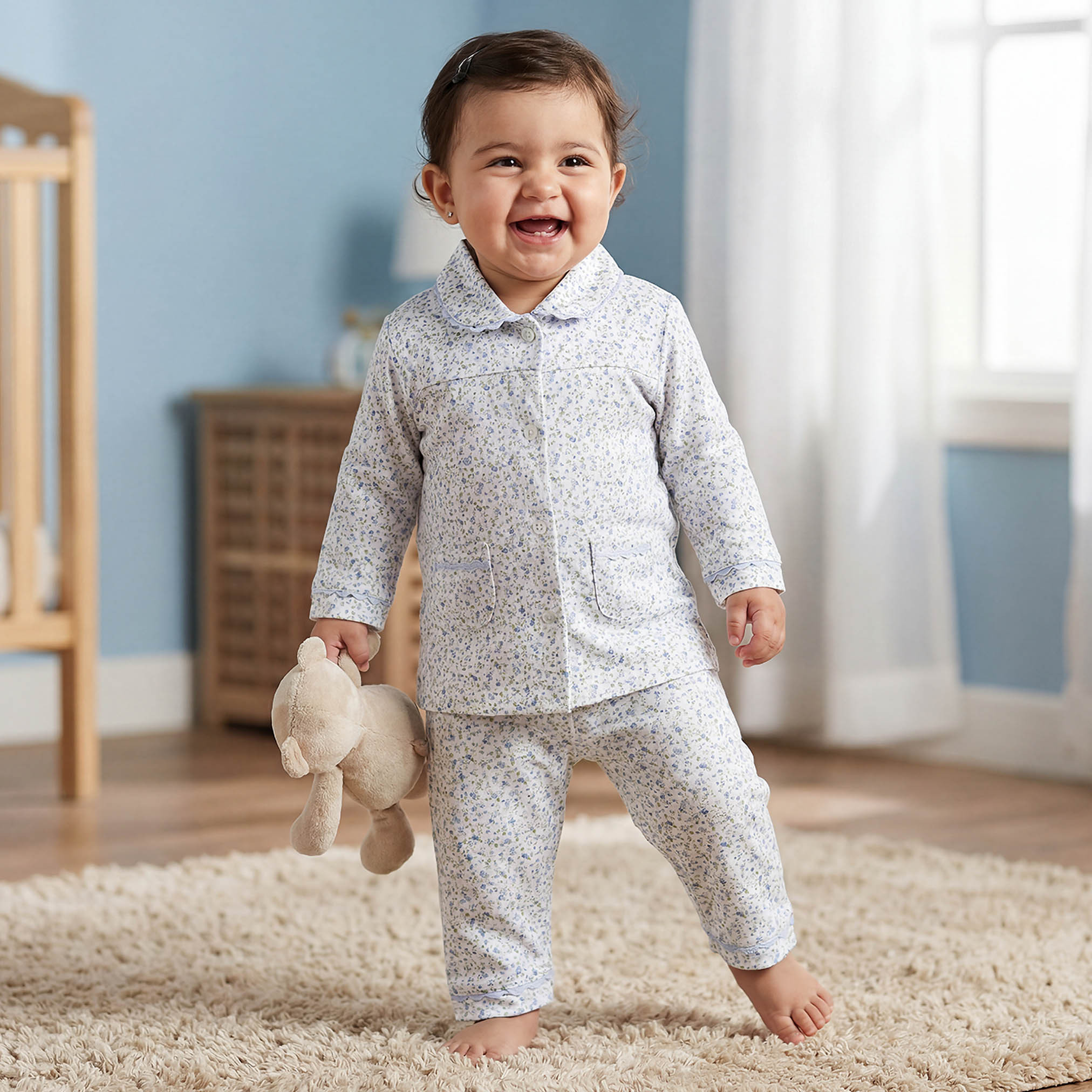 Giggles Cotton Collared Long Sleeves Pyjama Set with Floral Print-baby-girls-clothing-nightwear-pyjamasets-image-1