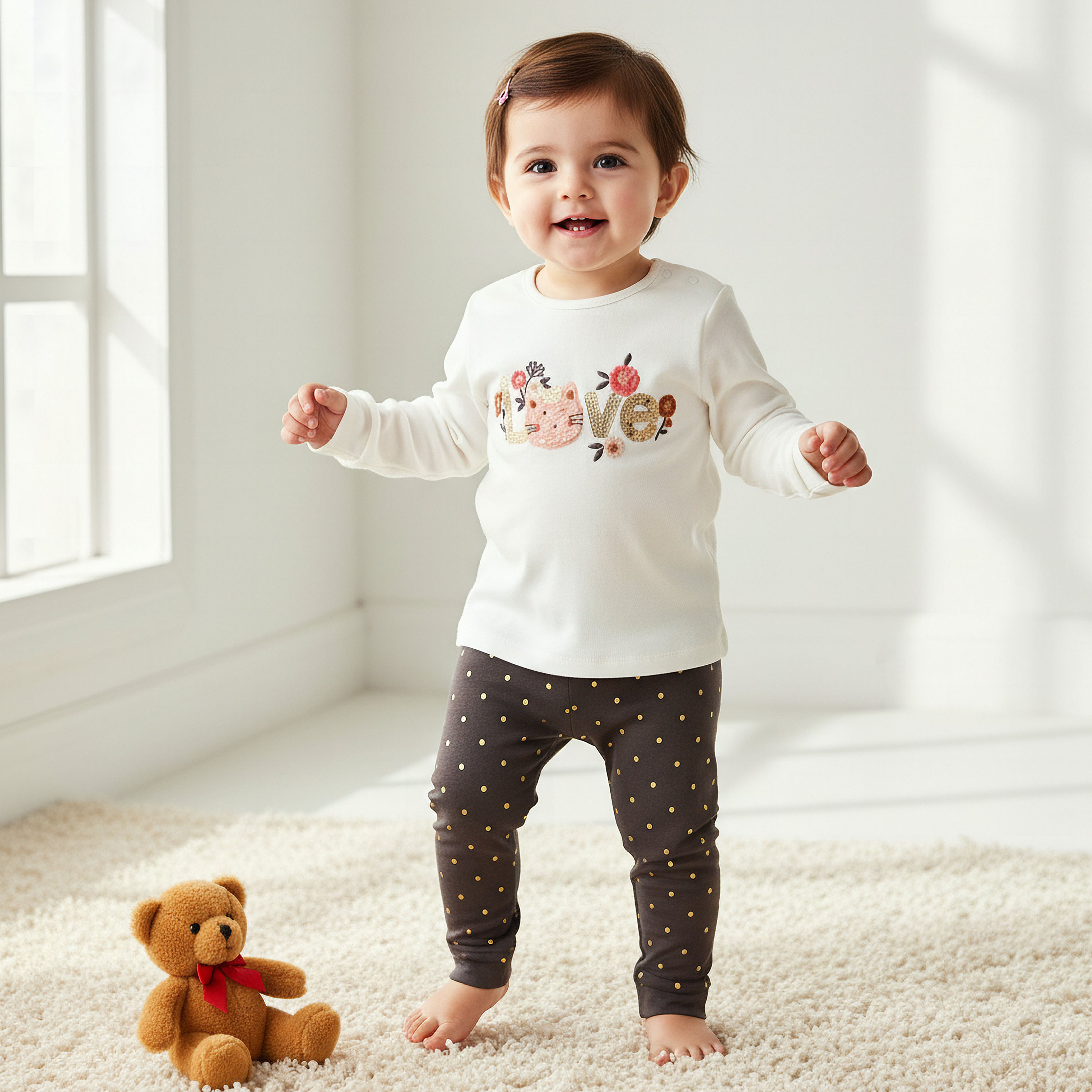 طقم بيجاما بزخارف من جونيورز - قطن - أكمام طويلة - ياقة ضيقة-baby-girls-clothing-nightwear-pyjamasets-image-5