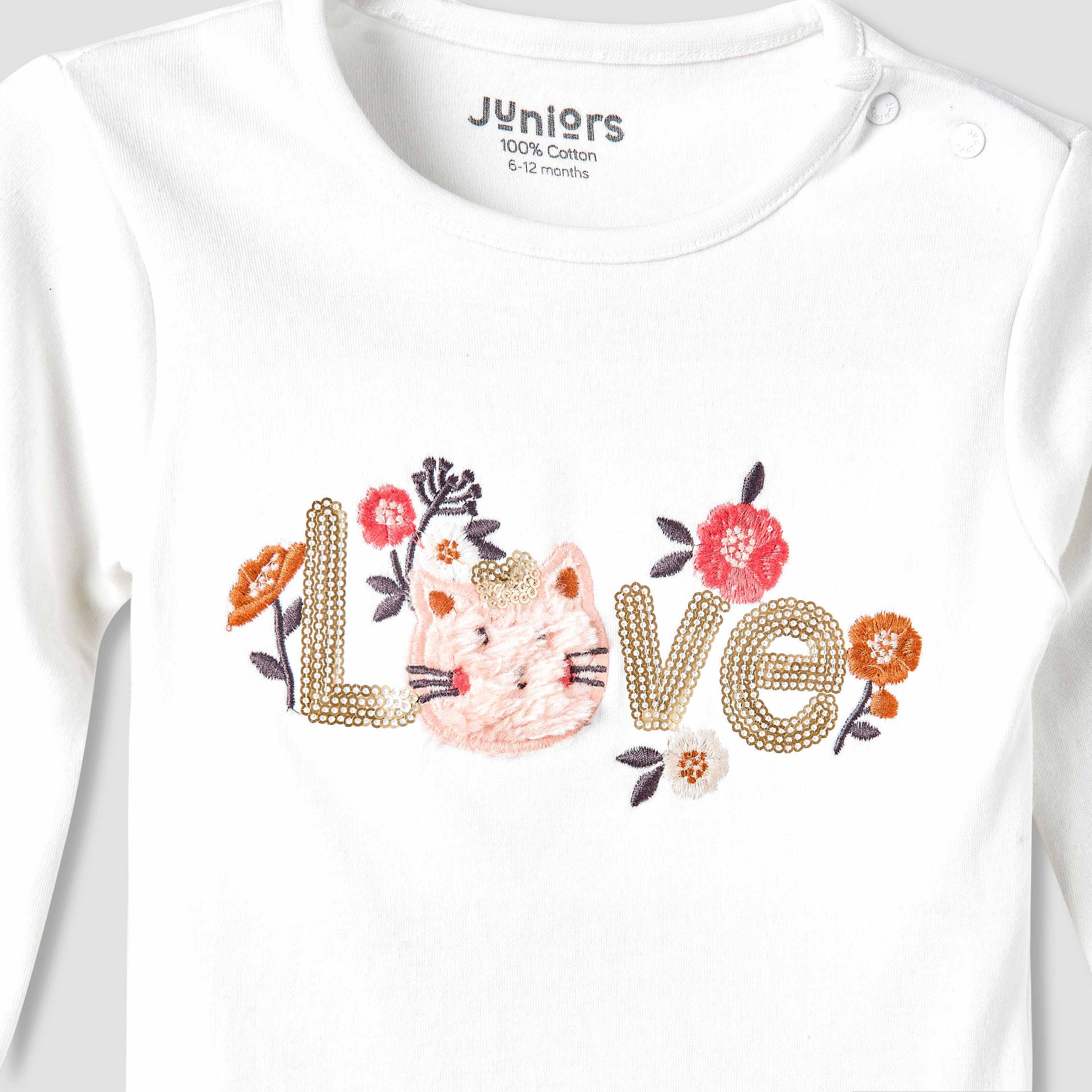 طقم بيجاما بزخارف من جونيورز - قطن - أكمام طويلة - ياقة ضيقة-baby-girls-clothing-nightwear-pyjamasets-image-1