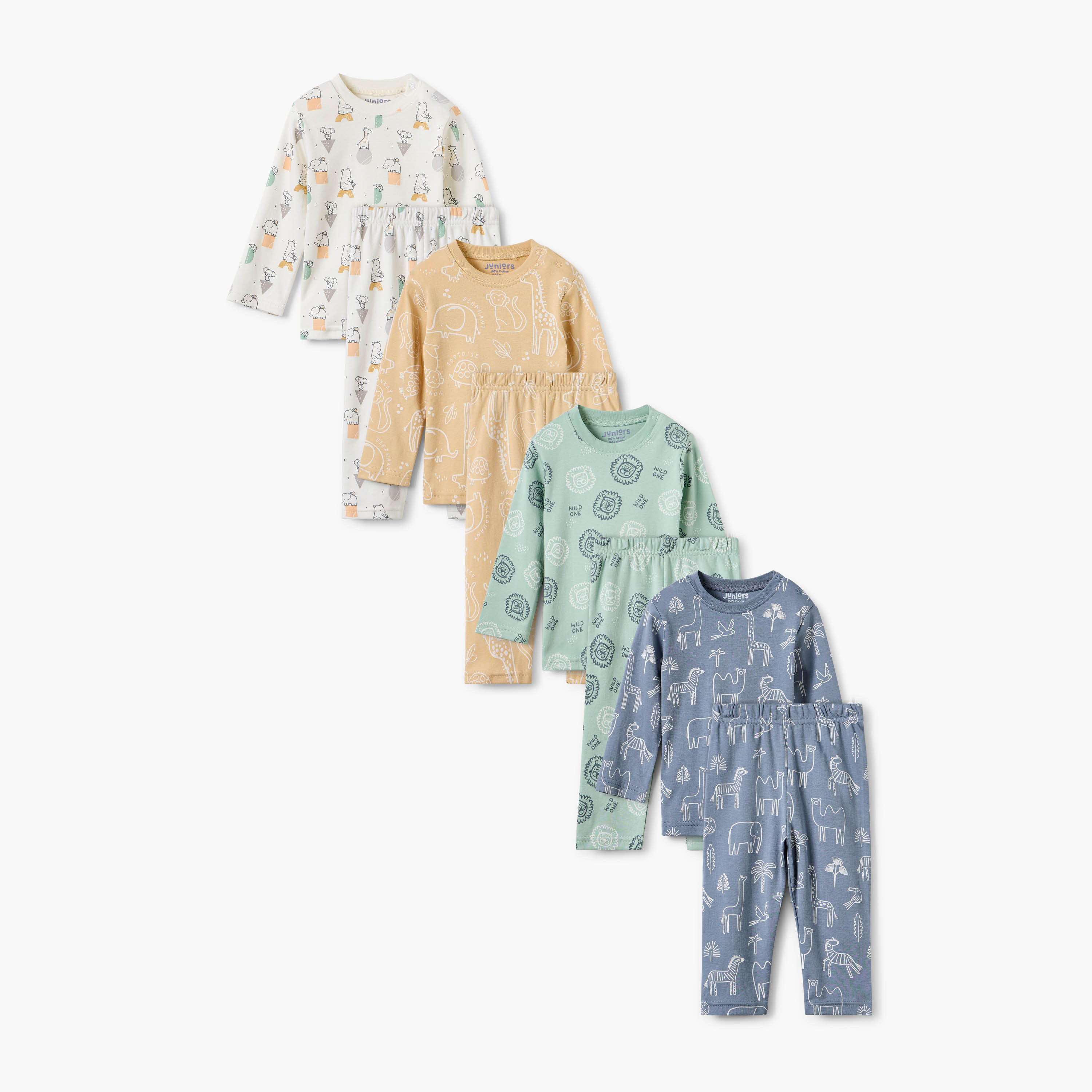 Juniors Animal Print Long Sleeve T-shirt and Pyjamas - Set of 4-baby-boys-clothing-nightwear-pyjamasets-image-1