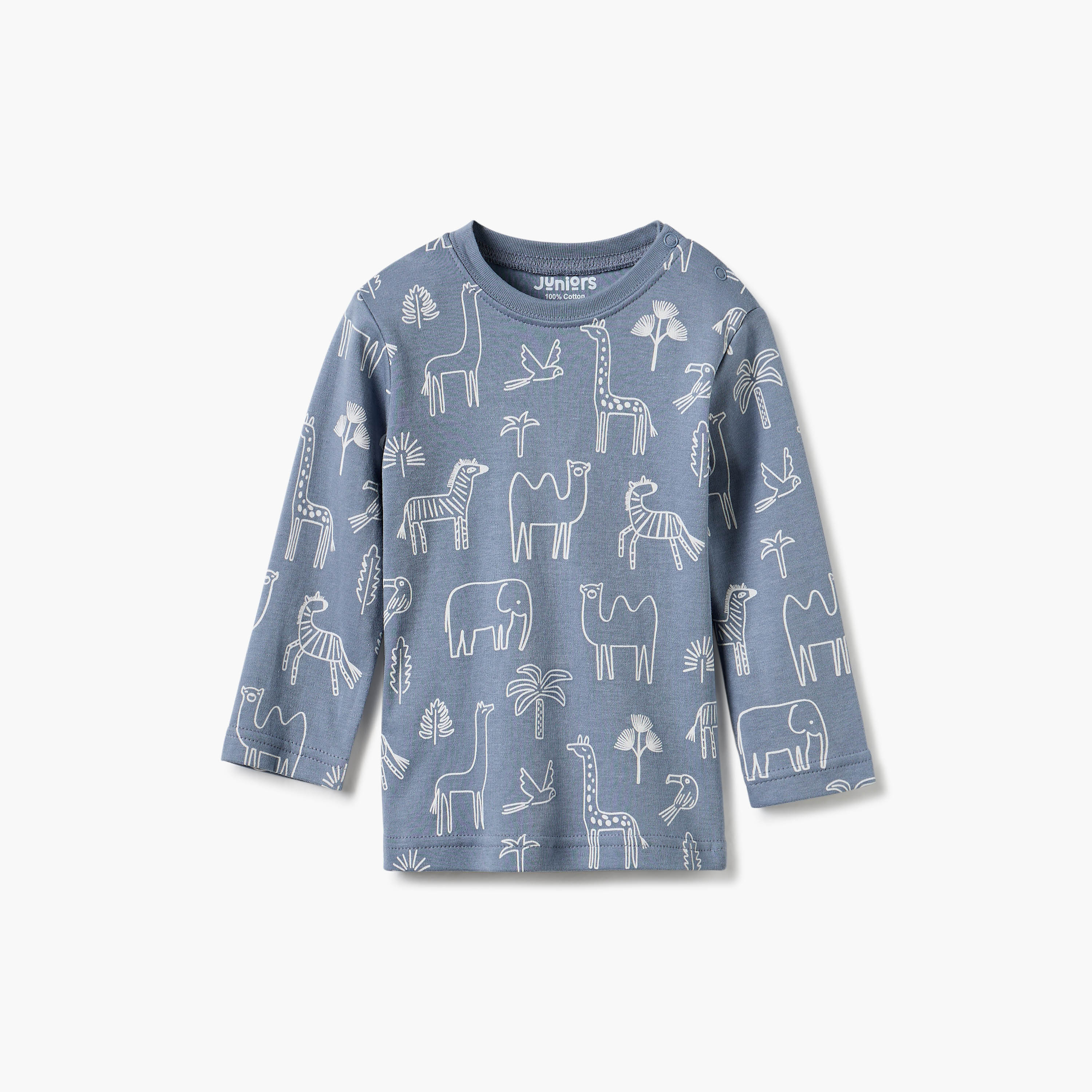 Juniors Animal Print Long Sleeve T-shirt and Pyjamas - Set of 4-baby-boys-clothing-nightwear-pyjamasets-image-2