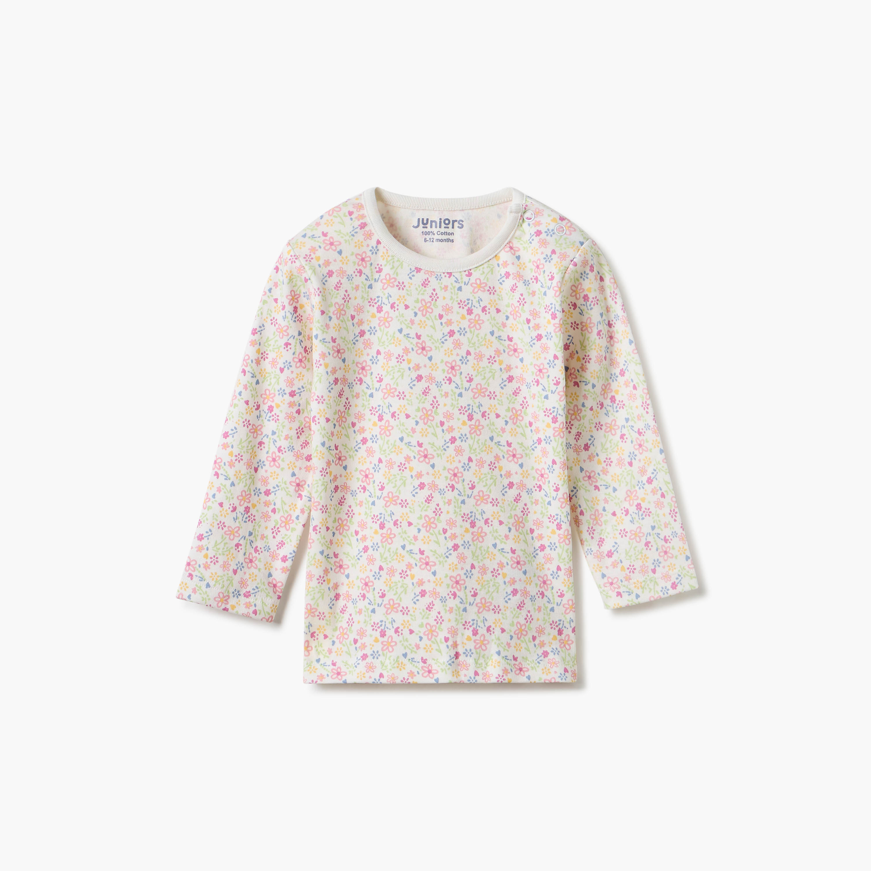 Juniors Floral Print Long Sleeve T-shirt and Pyjamas - Set of 4-baby-girls-clothing-nightwear-pyjamasets-image-2