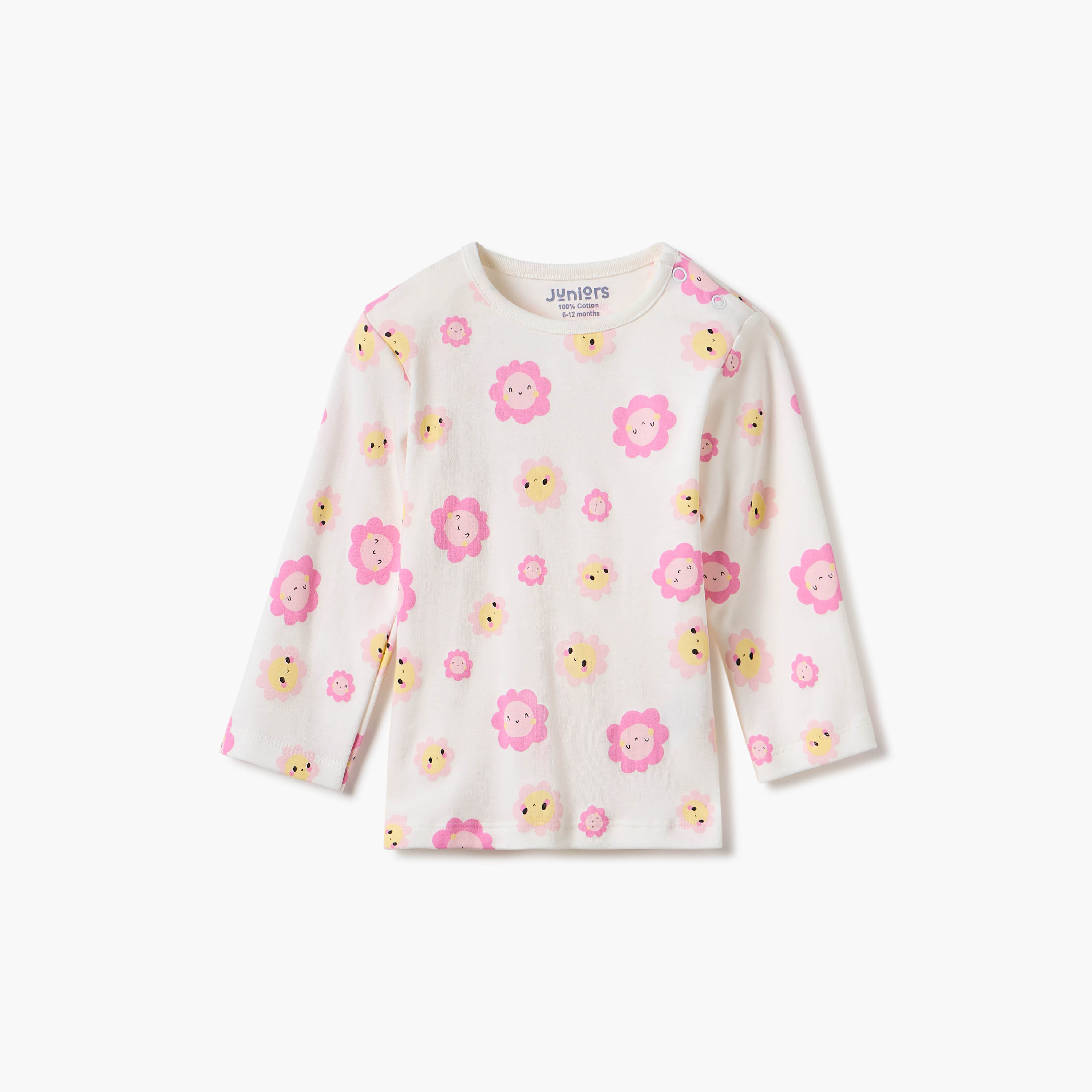 Juniors Floral Print Long Sleeve T-shirt and Pyjamas - Set of 4-baby-girls-clothing-nightwear-pyjamasets-image-4