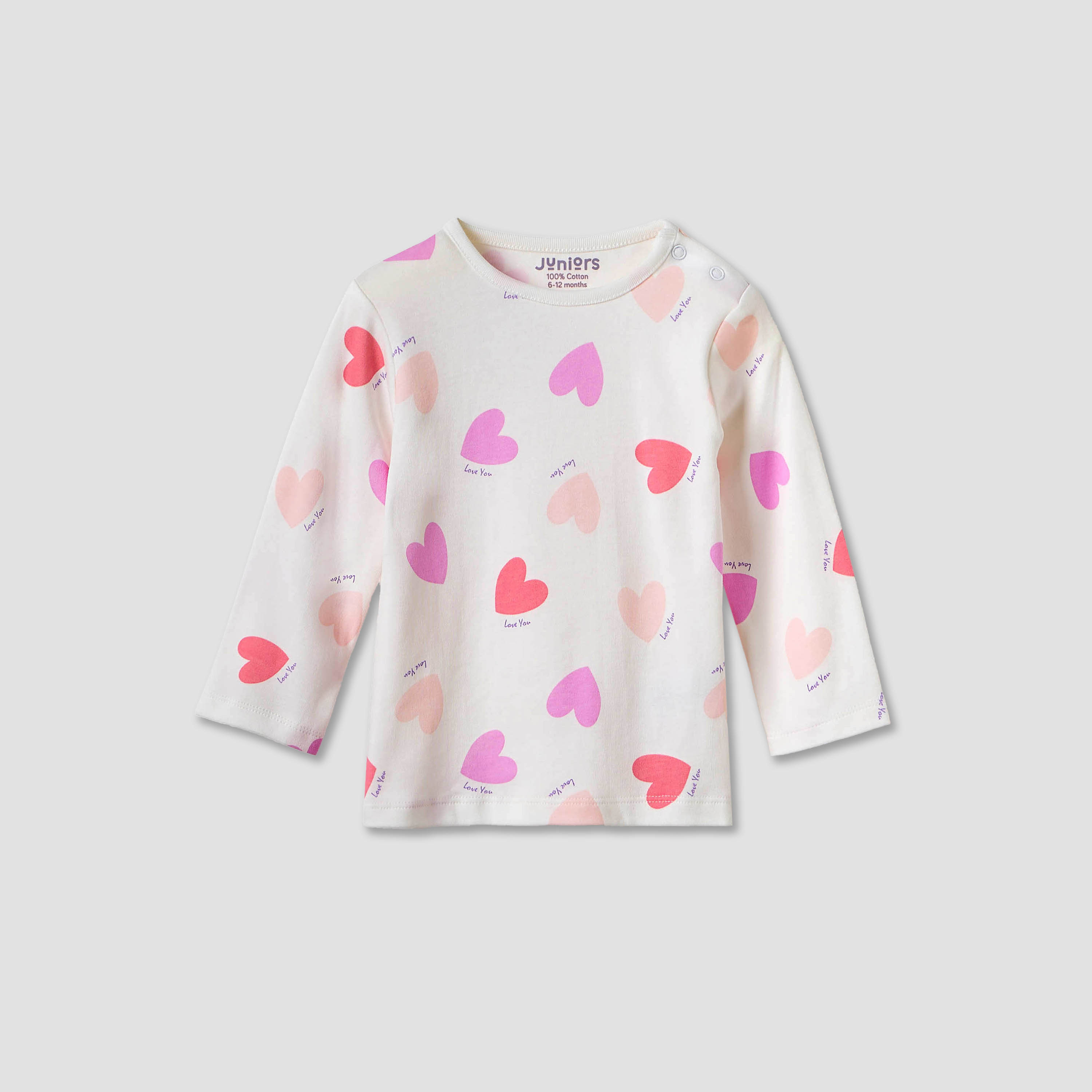 Juniors Heart Print Long Sleeve T-shirt and Pyjamas - Set of 4-baby-girls-clothing-nightwear-pyjamasets-image-2