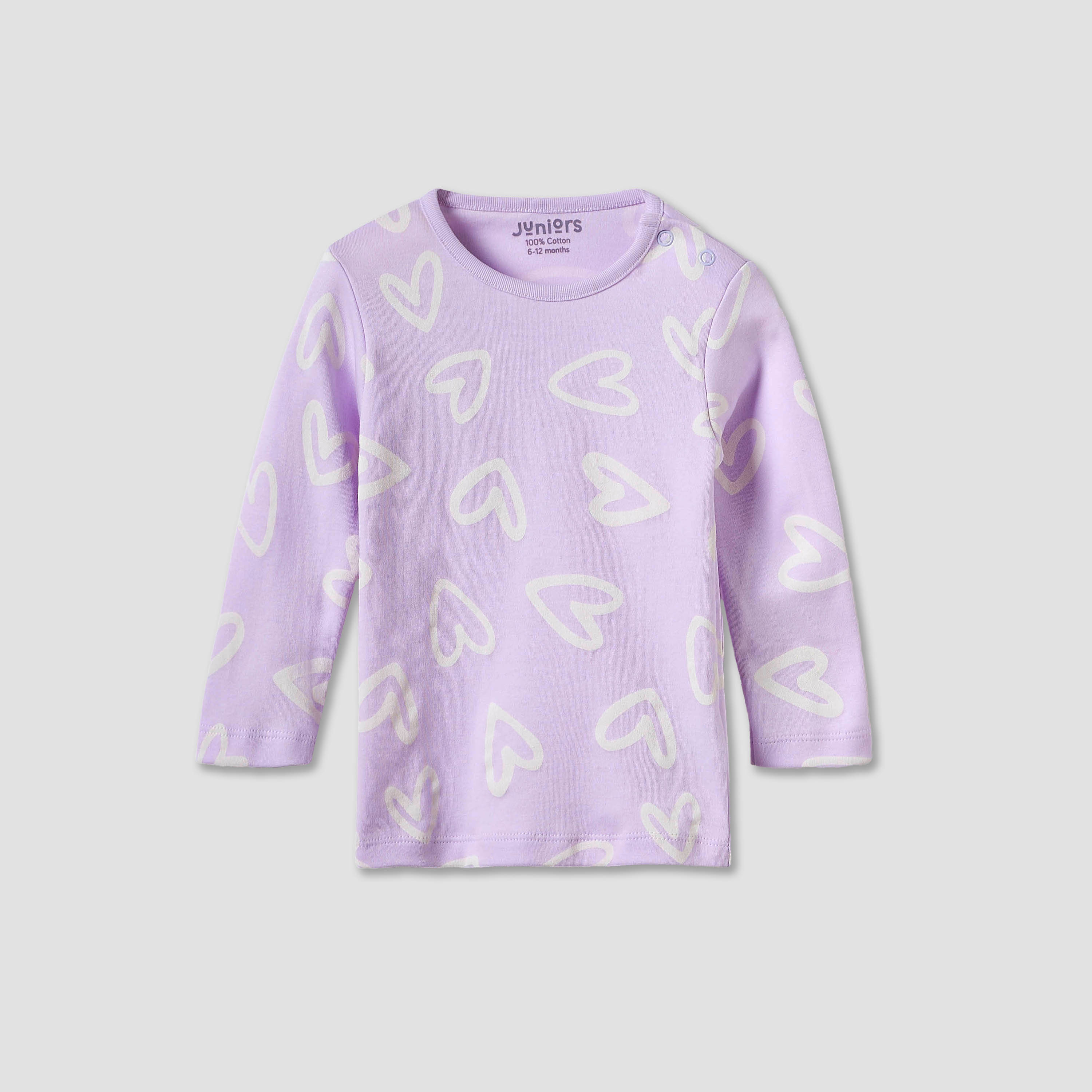 Juniors Heart Print Long Sleeve T-shirt and Pyjamas - Set of 4-baby-girls-clothing-nightwear-pyjamasets-image-4