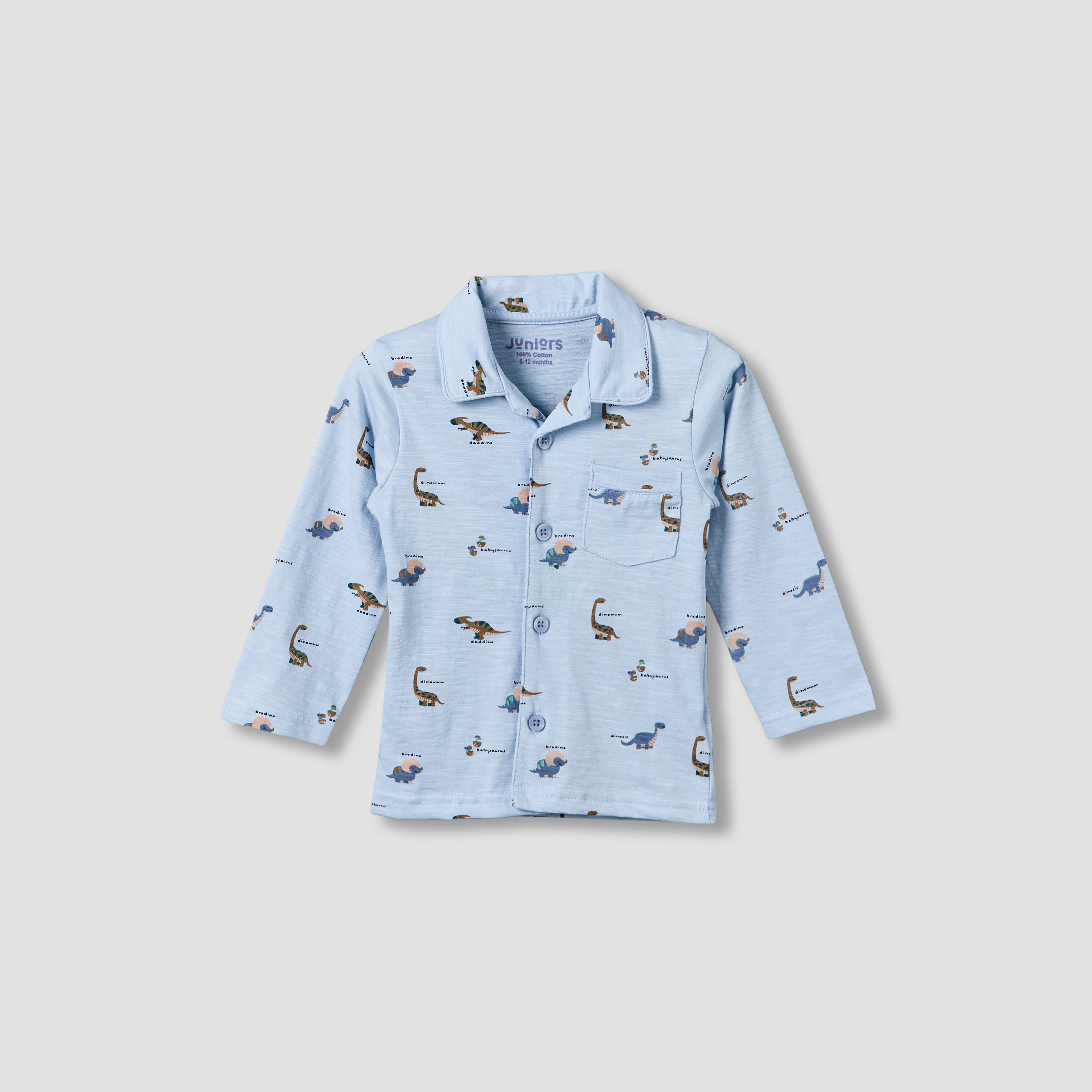 Juniors Cotton Collared Long Sleeves Pyjama Set with Dinosaur Print-baby-boys-clothing-nightwear-pyjamasets-image-2