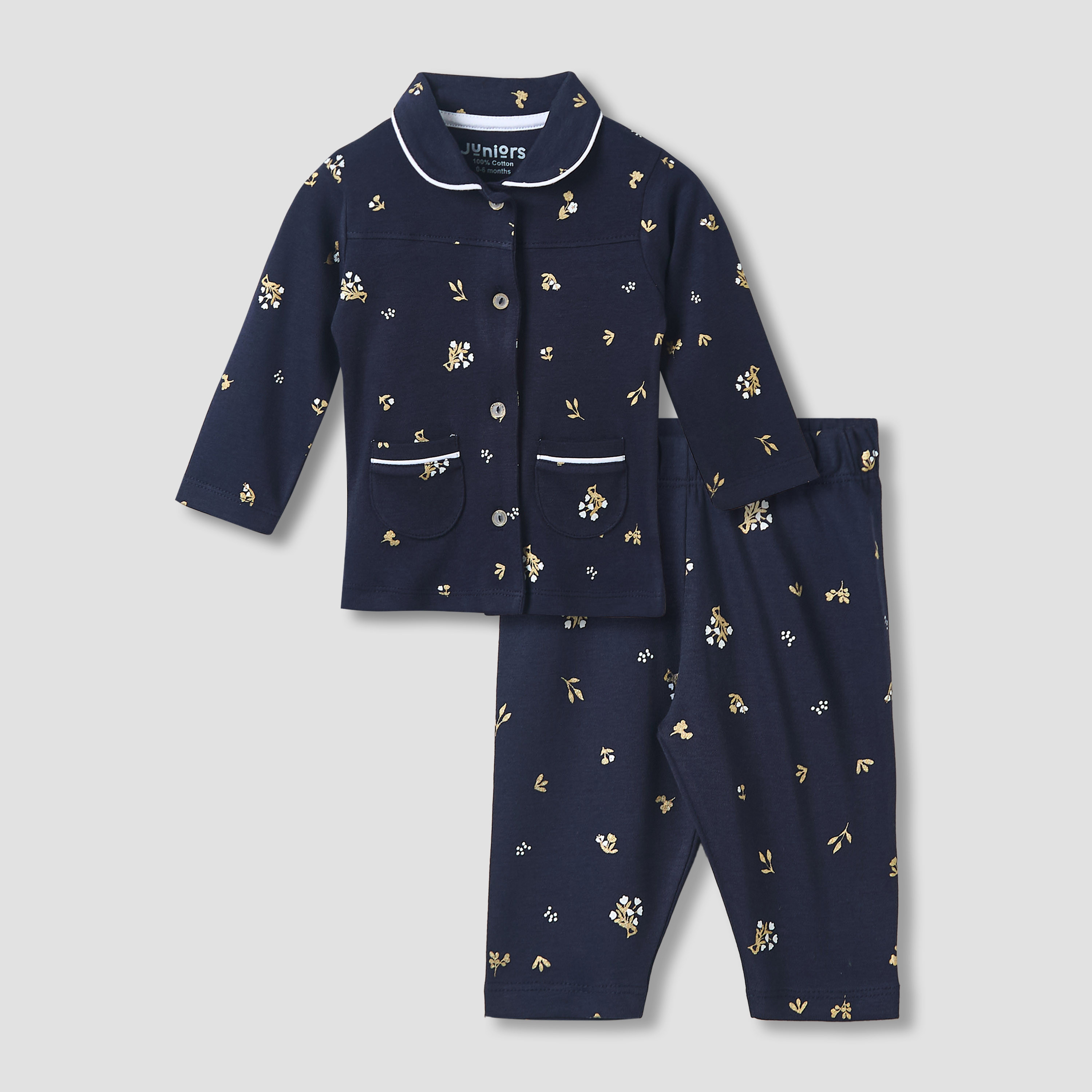 Juniors Pyjama Set with Floral Print - Cotton - Long Sleeves - Collar-baby-girls-clothing-nightwear-pyjamasets-image-1