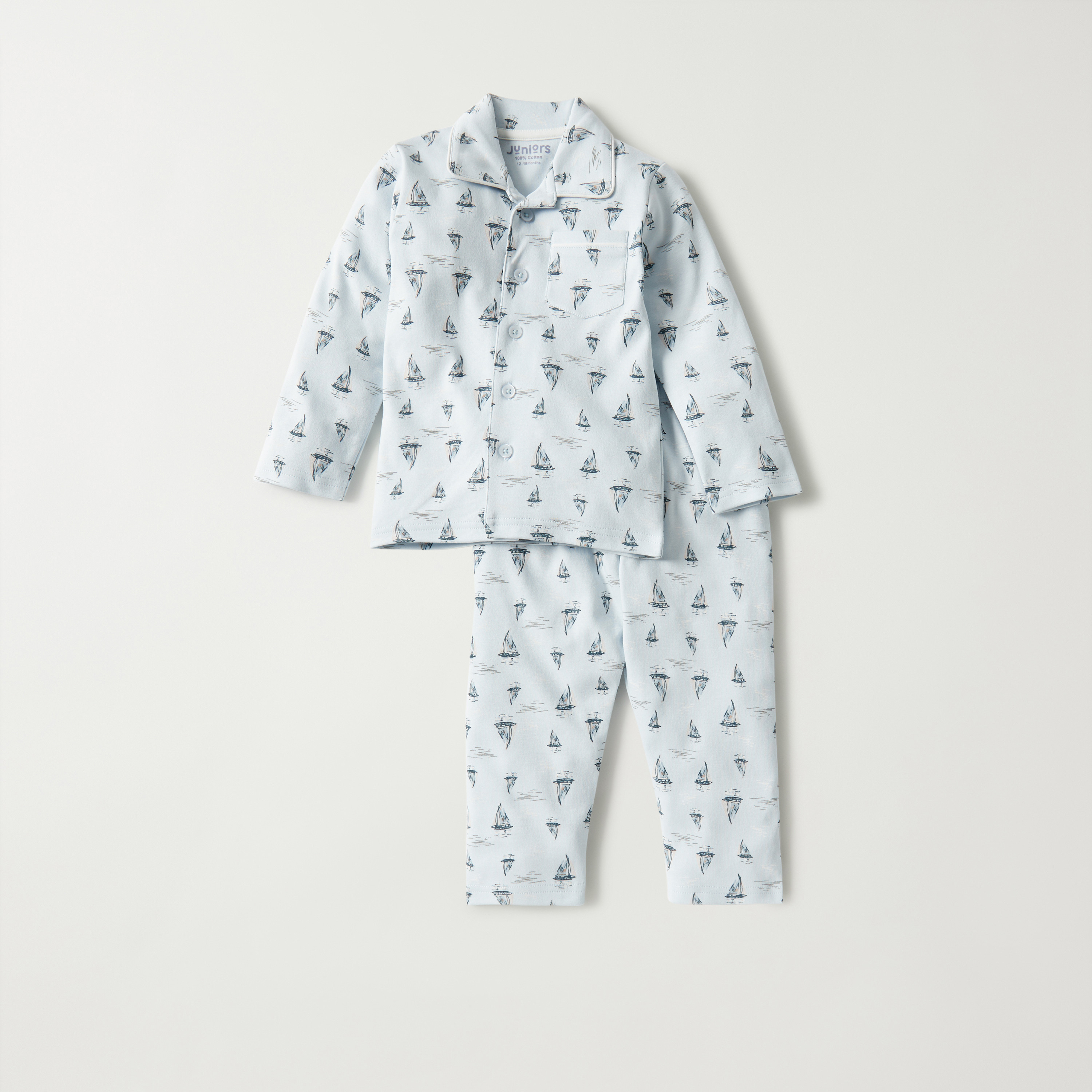 Juniors All-Over Sail Boat Print Shirt and Pyjama Set-baby-boys-clothing-nightwear-pyjamasets-image-1