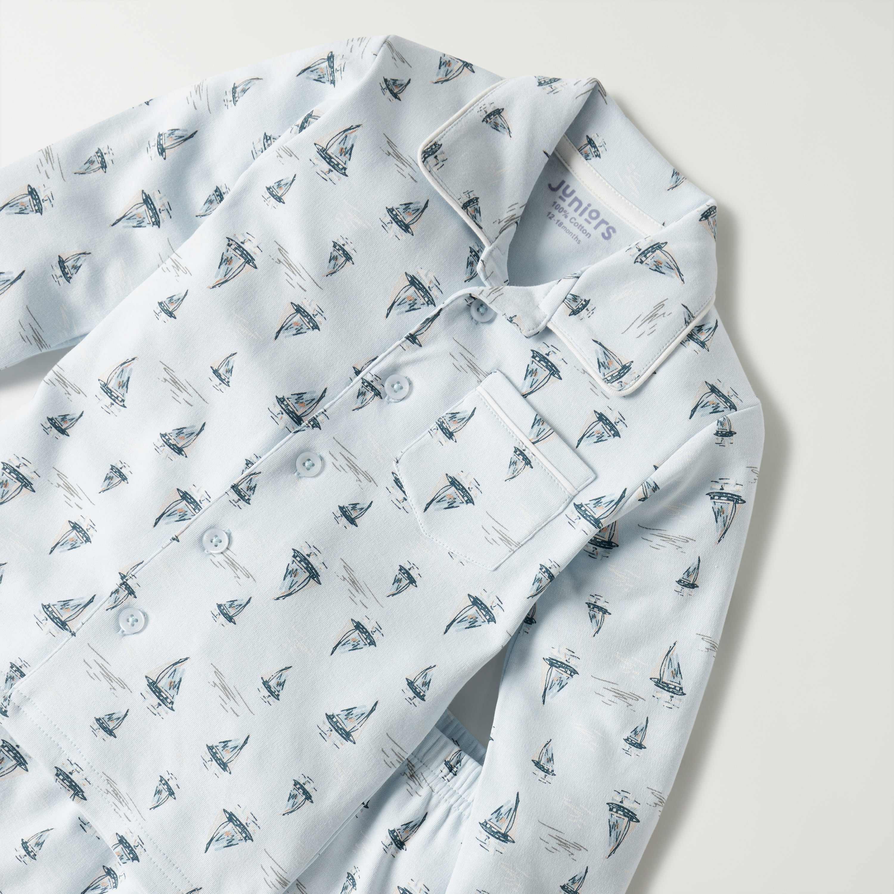 Juniors All-Over Sail Boat Print Shirt and Pyjama Set-baby-boys-clothing-nightwear-pyjamasets-image-4