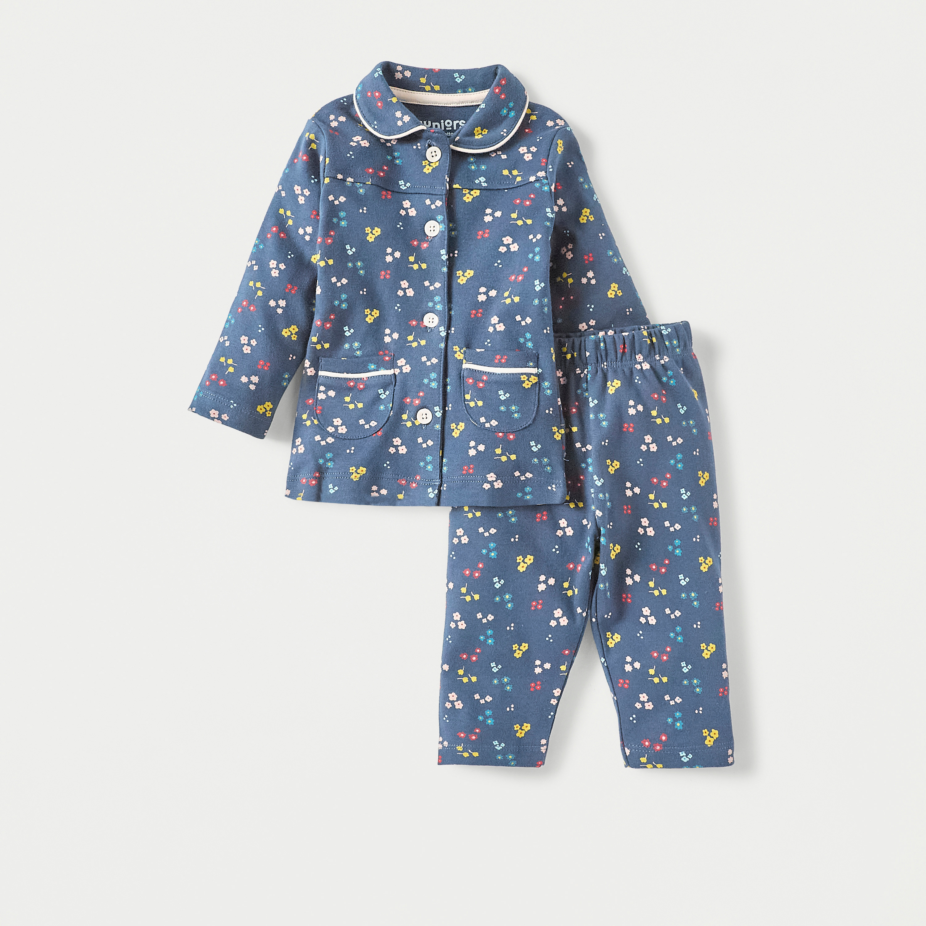 Juniors Floral Print Long Sleeves Shirt and Elasticated Pyjama Set-baby-girls-clothing-nightwear-pyjamasets-image-1