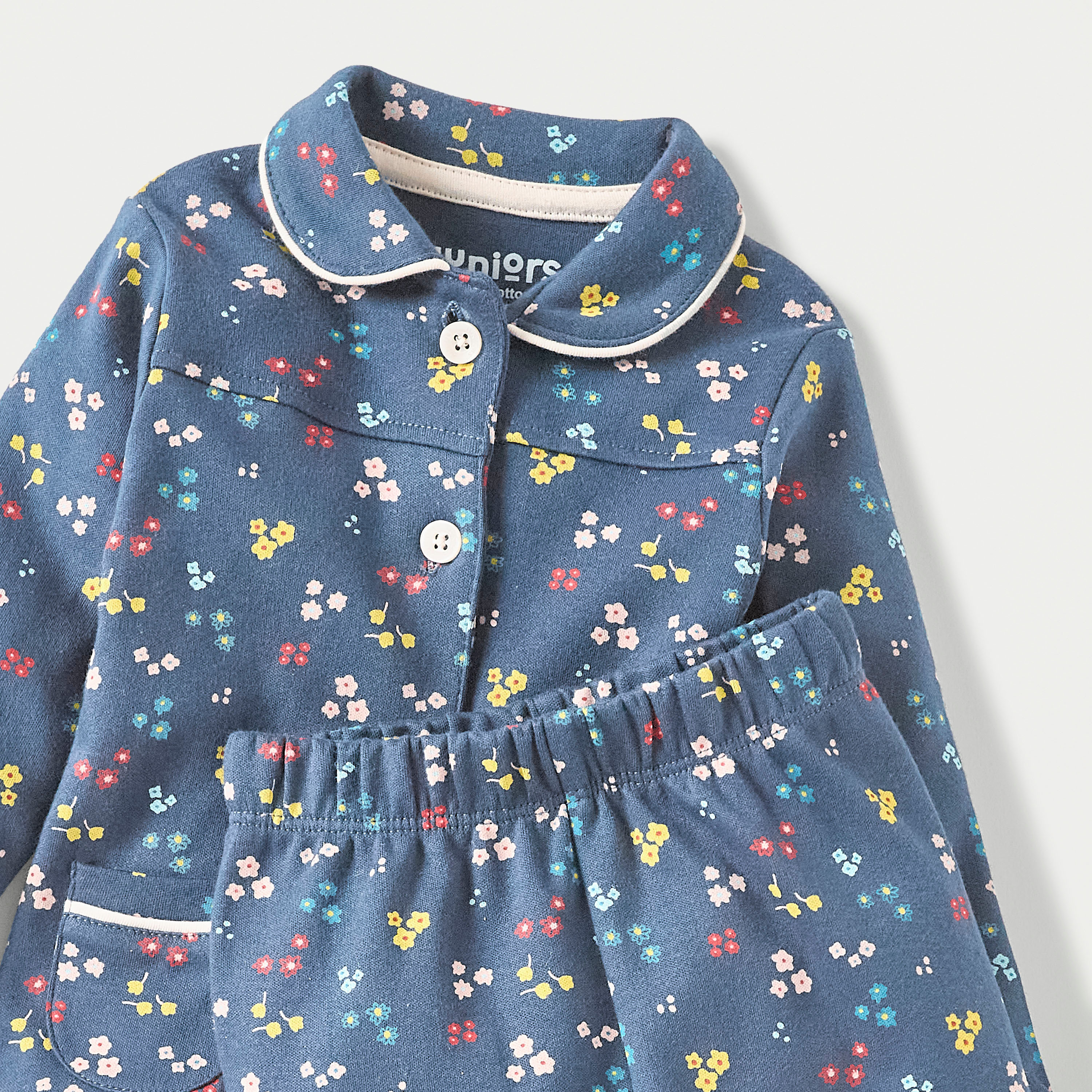 Juniors Floral Print Long Sleeves Shirt and Elasticated Pyjama Set-baby-girls-clothing-nightwear-pyjamasets-image-4