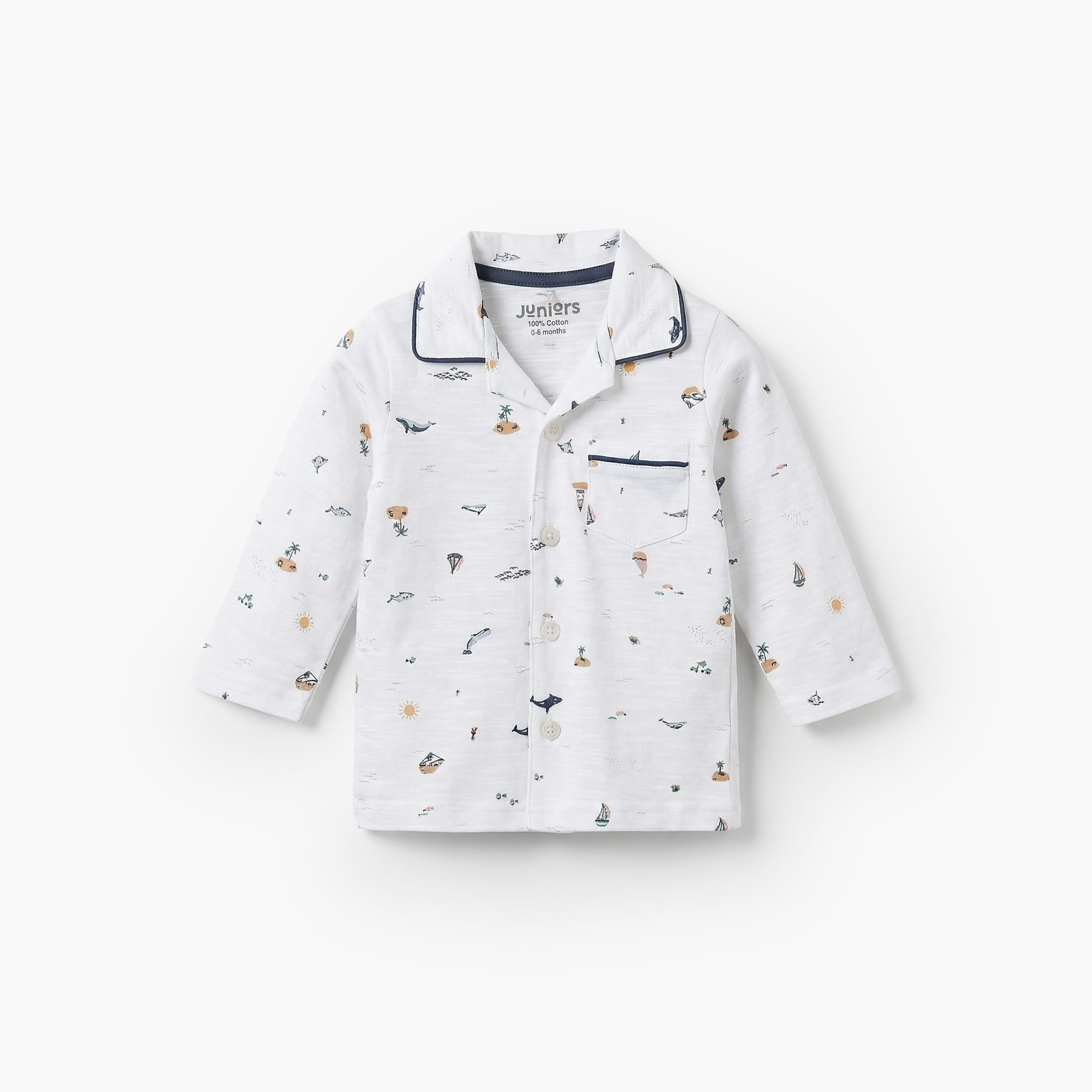 Juniors Cotton Collared Long Sleeves Pyjama Set with Beach Print-baby-boys-clothing-nightwear-pyjamasets-image-3