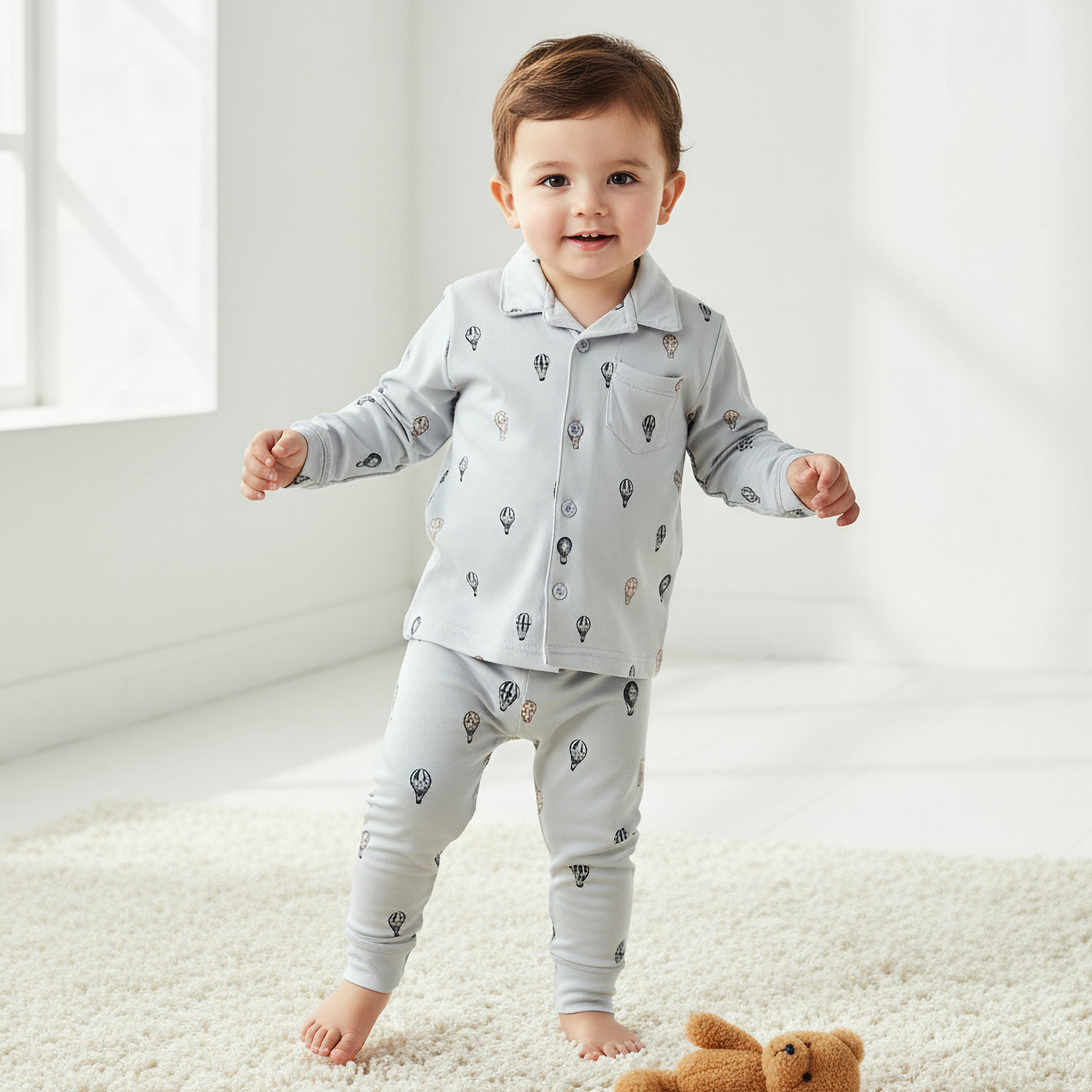 طقم بنطلون بيجاما وقميص قطن بياقة عادية وأكمام طويلة وطبعات من جيجلز-baby-boys-clothing-nightwear-pyjamasets-image-1