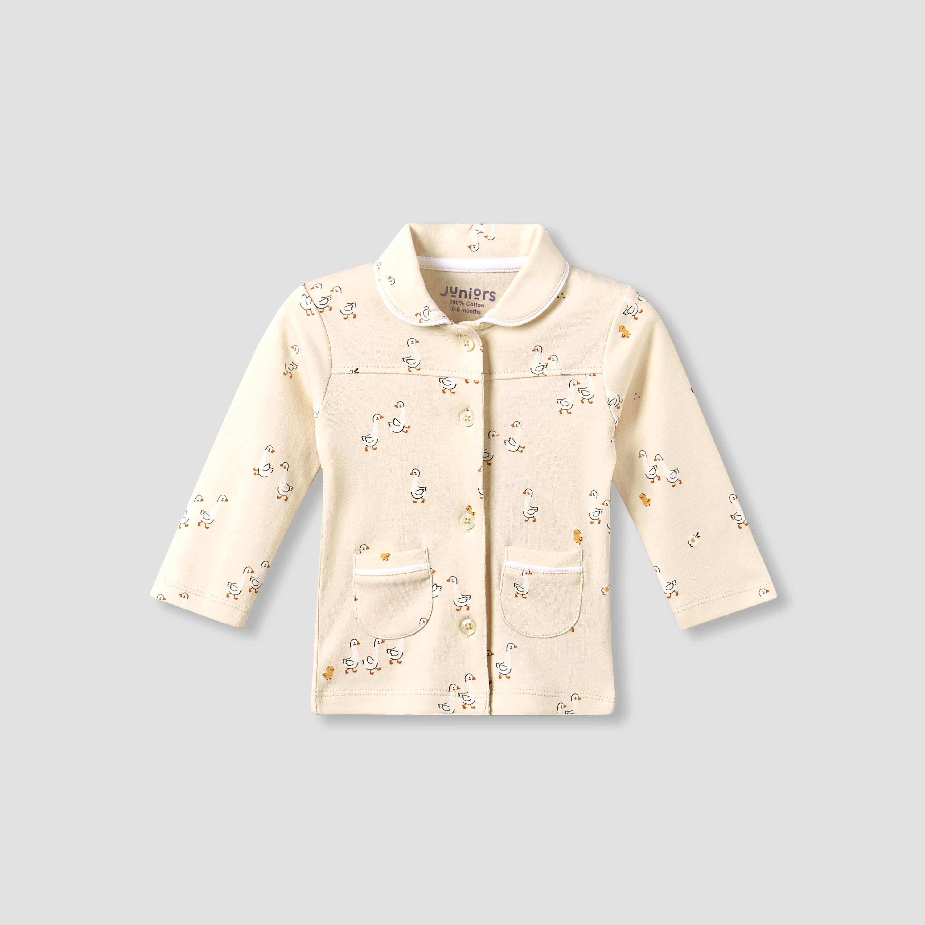 Juniors Cotton Collared Long Sleeves Pyjama Set with Duck Print-baby-girls-clothing-nightwear-pyjamasets-image-3