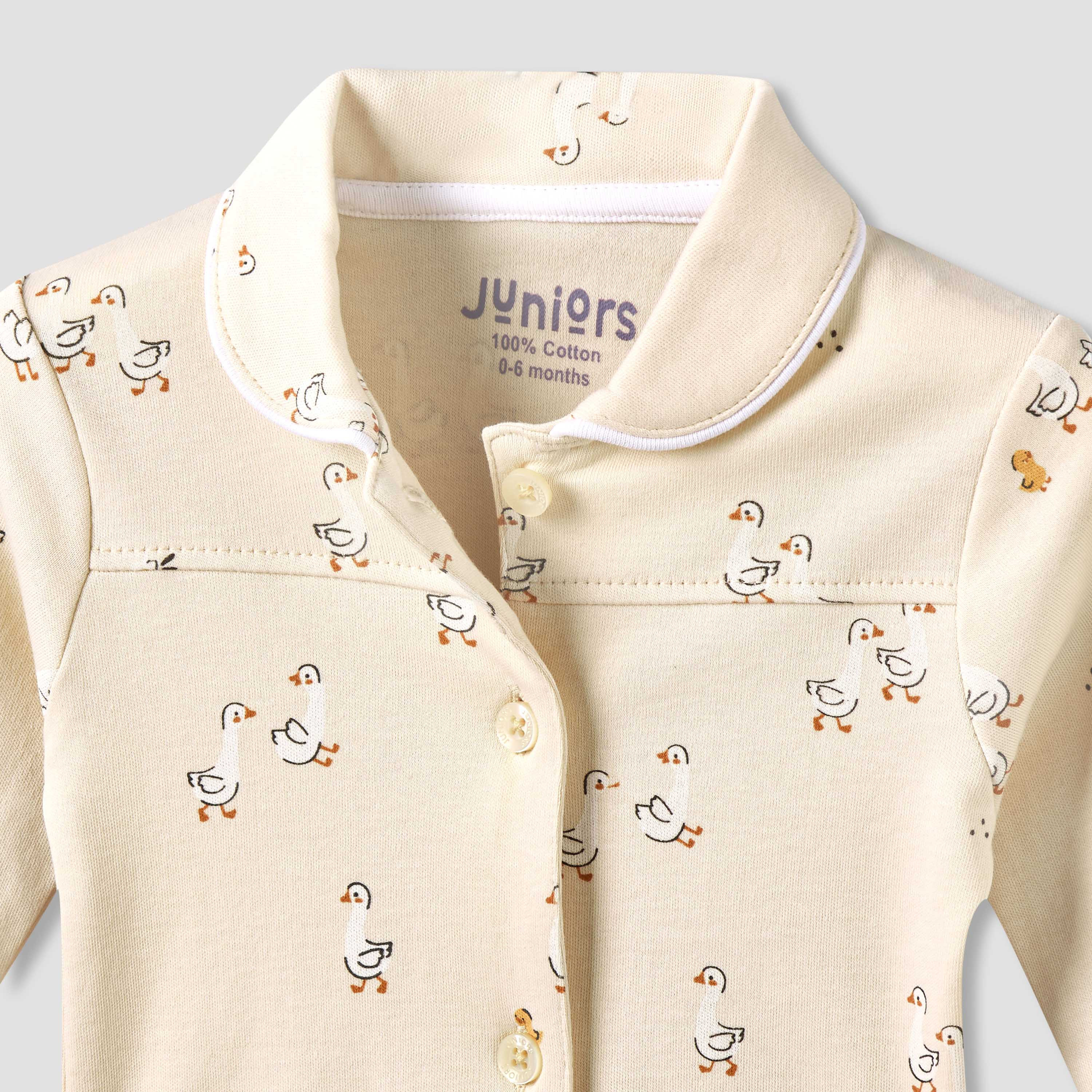 Juniors Cotton Collared Long Sleeves Pyjama Set with Duck Print-baby-girls-clothing-nightwear-pyjamasets-image-7
