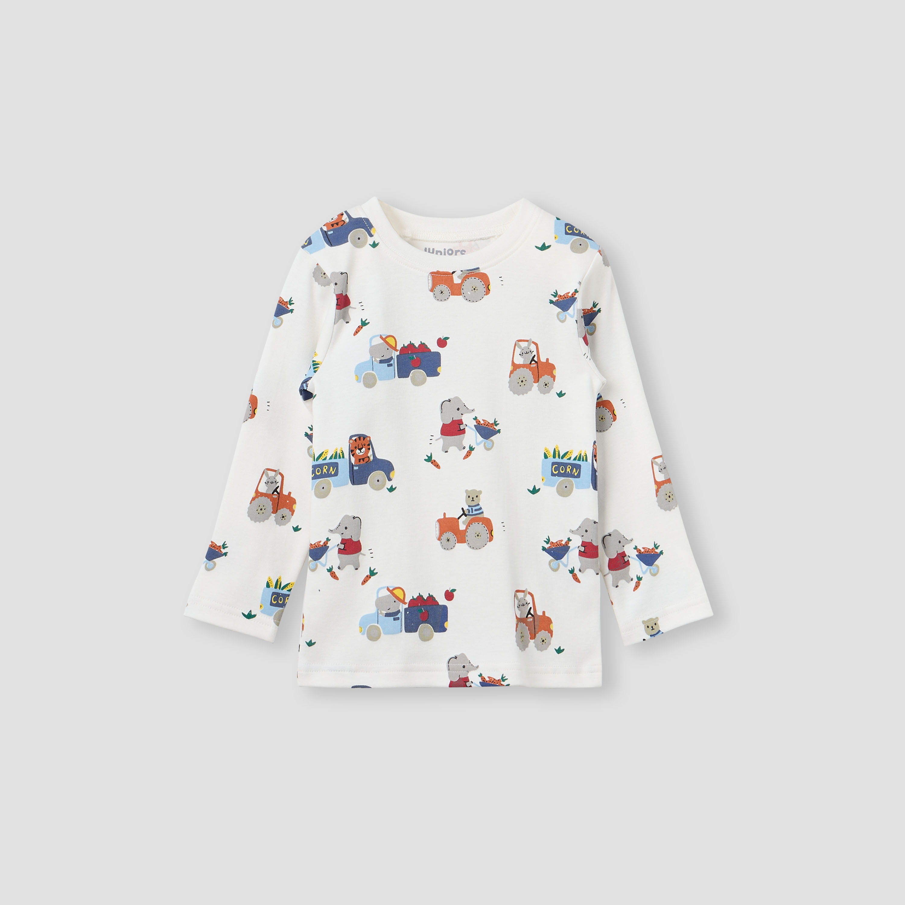 Juniors Cotton Round Neck Long Sleeves PyjamaSet with Print-baby-girls-clothing-nightwear-pyjamasets-image-2