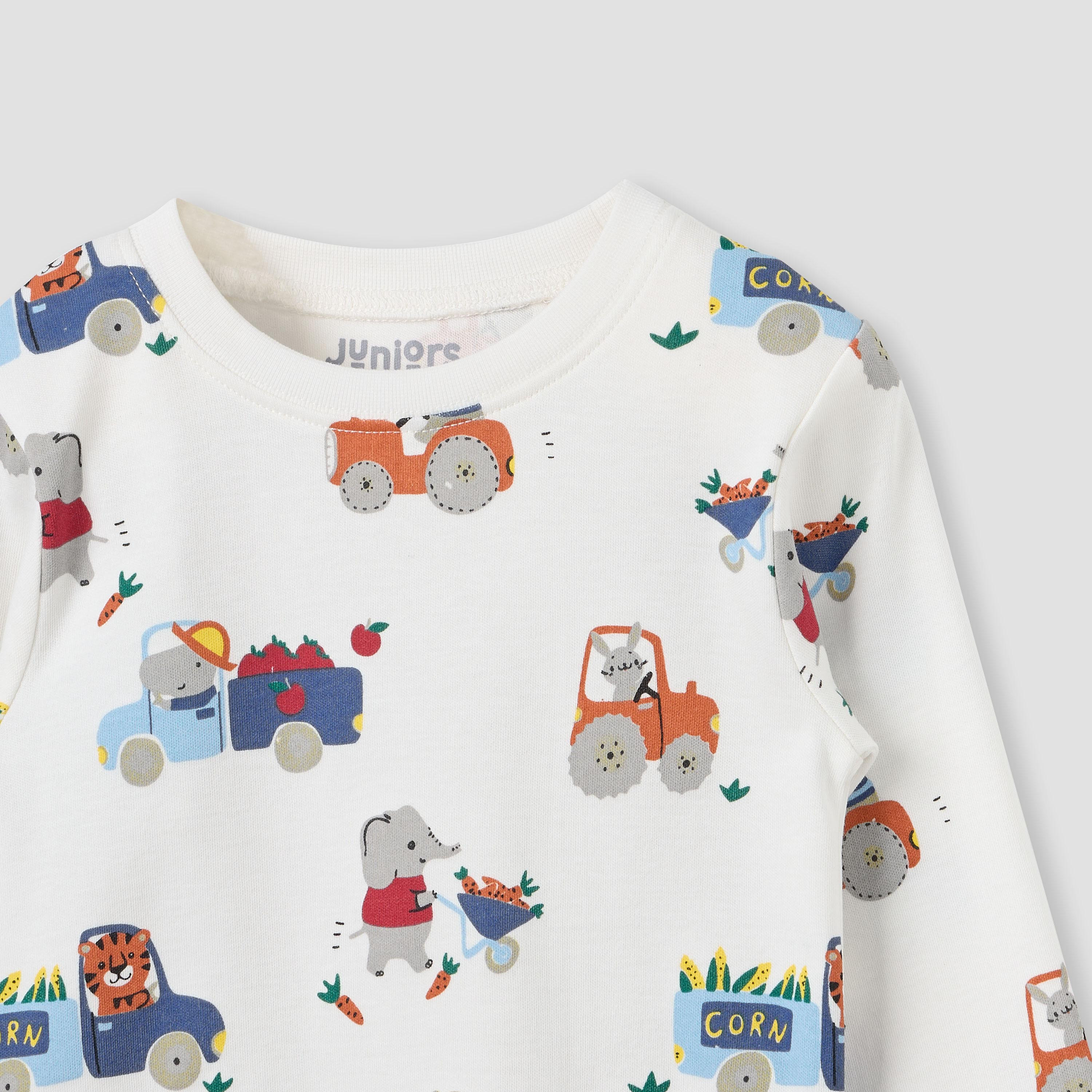 Juniors Cotton Round Neck Long Sleeves PyjamaSet with Print-baby-girls-clothing-nightwear-pyjamasets-image-4
