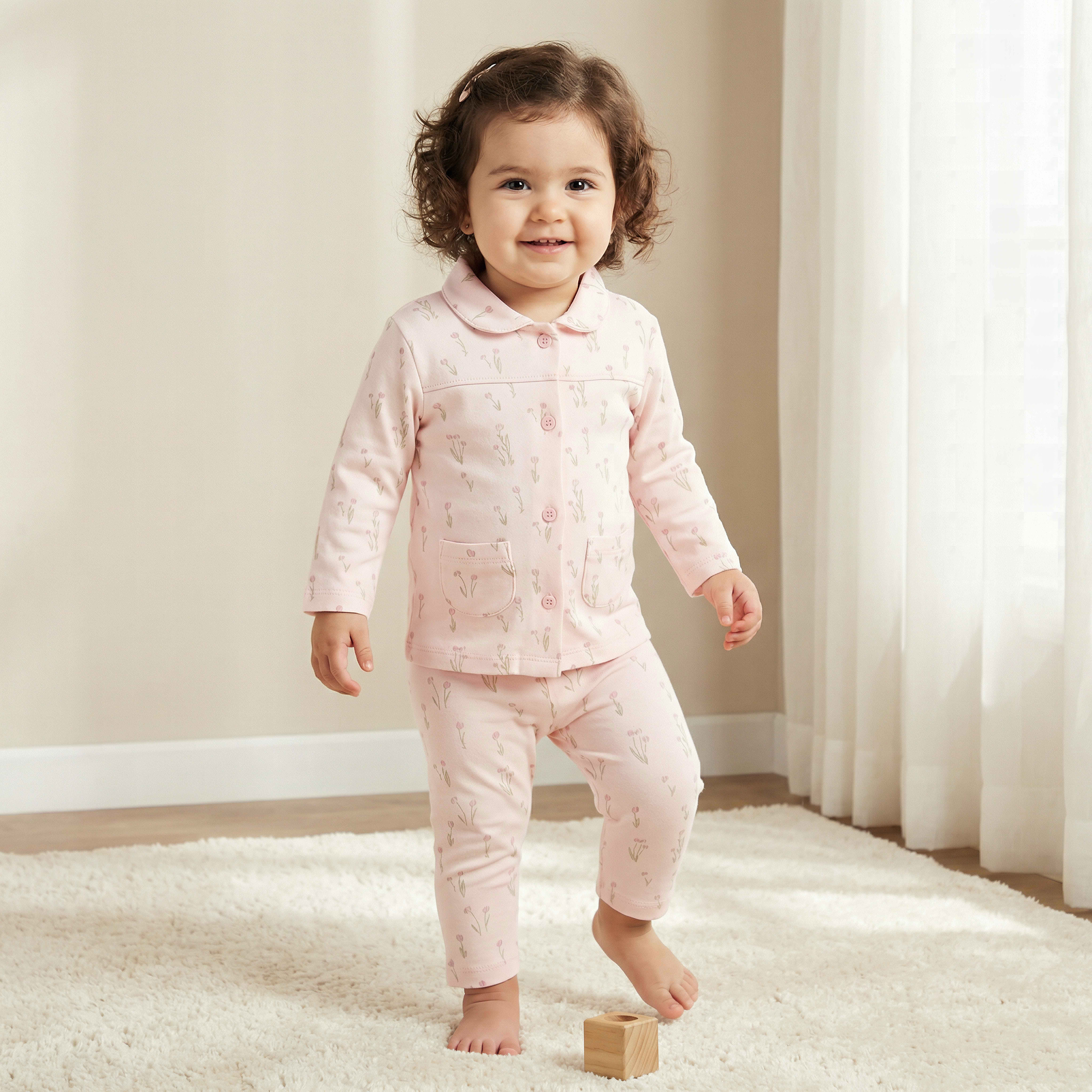 Juniors Cotton Collared Long Sleeves Pyjama Set with Floral Print-baby-girls-clothing-nightwear-pyjamasets-image-1