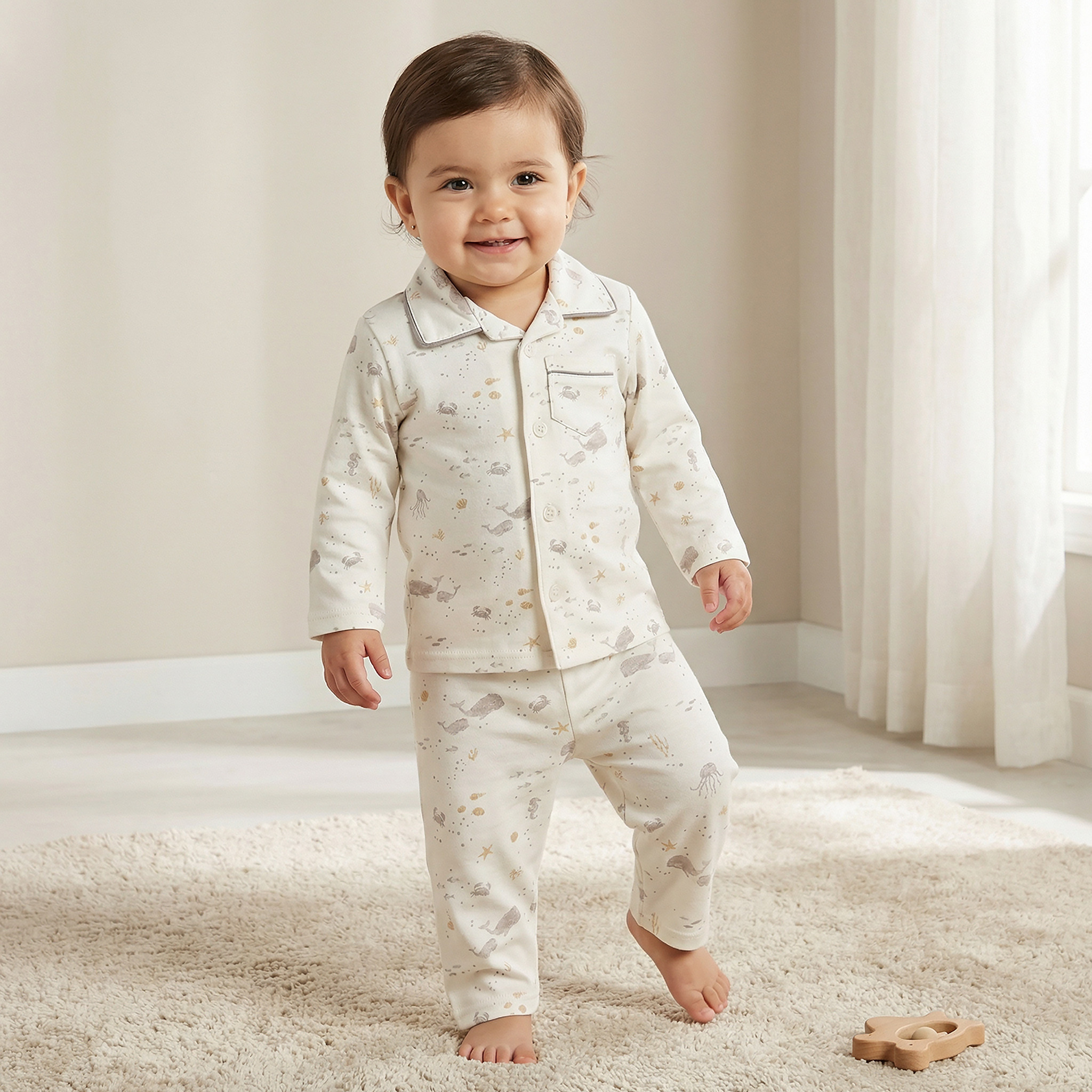 Juniors Cotton Collared Long Sleeves Pyjama Set with Underwater Print-baby-boys-clothing-nightwear-pyjamasets-image-2