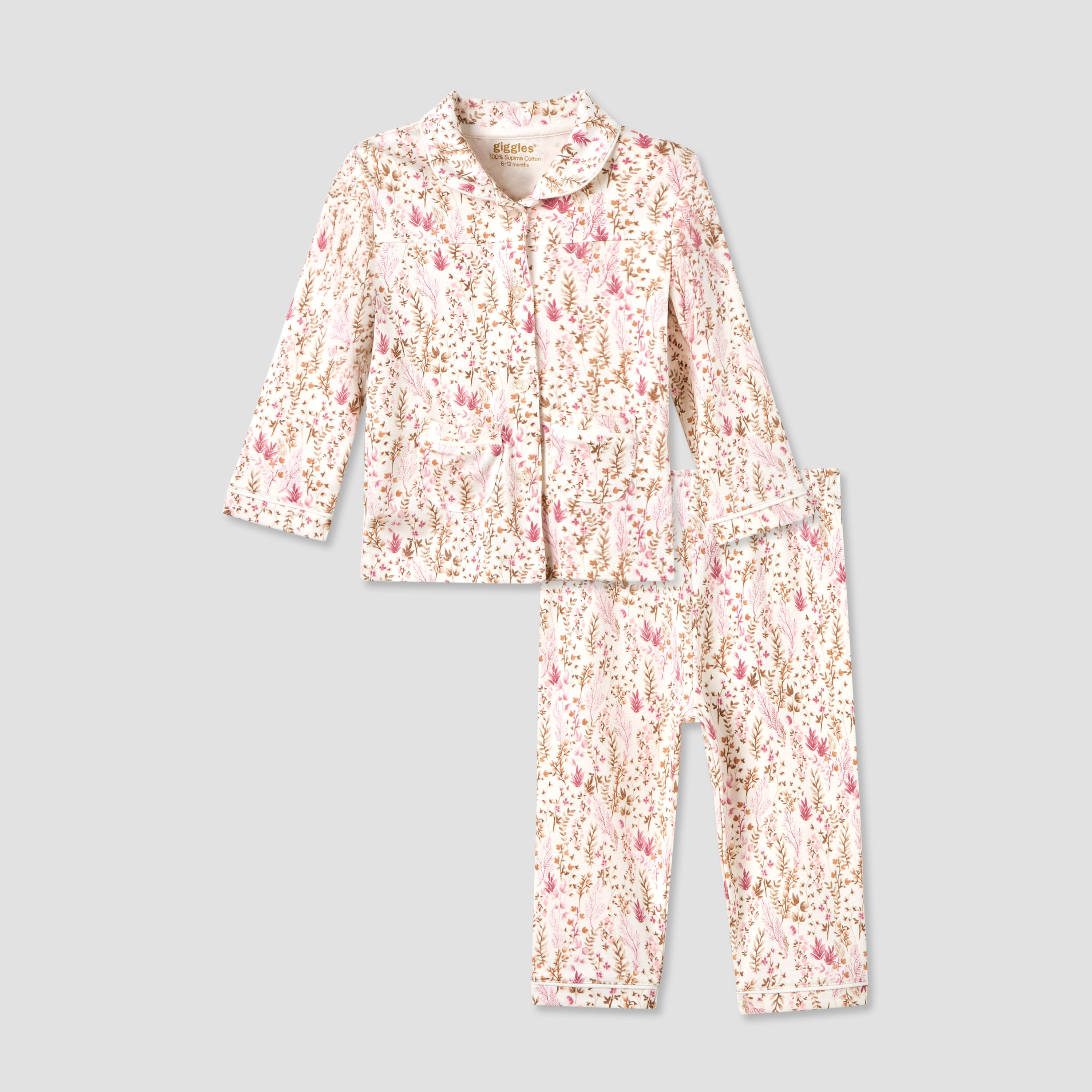 Giggles Cotton Long Sleeves Pyjama Set with Floral Print-baby-girls-clothing-nightwear-pyjamasets-image-1