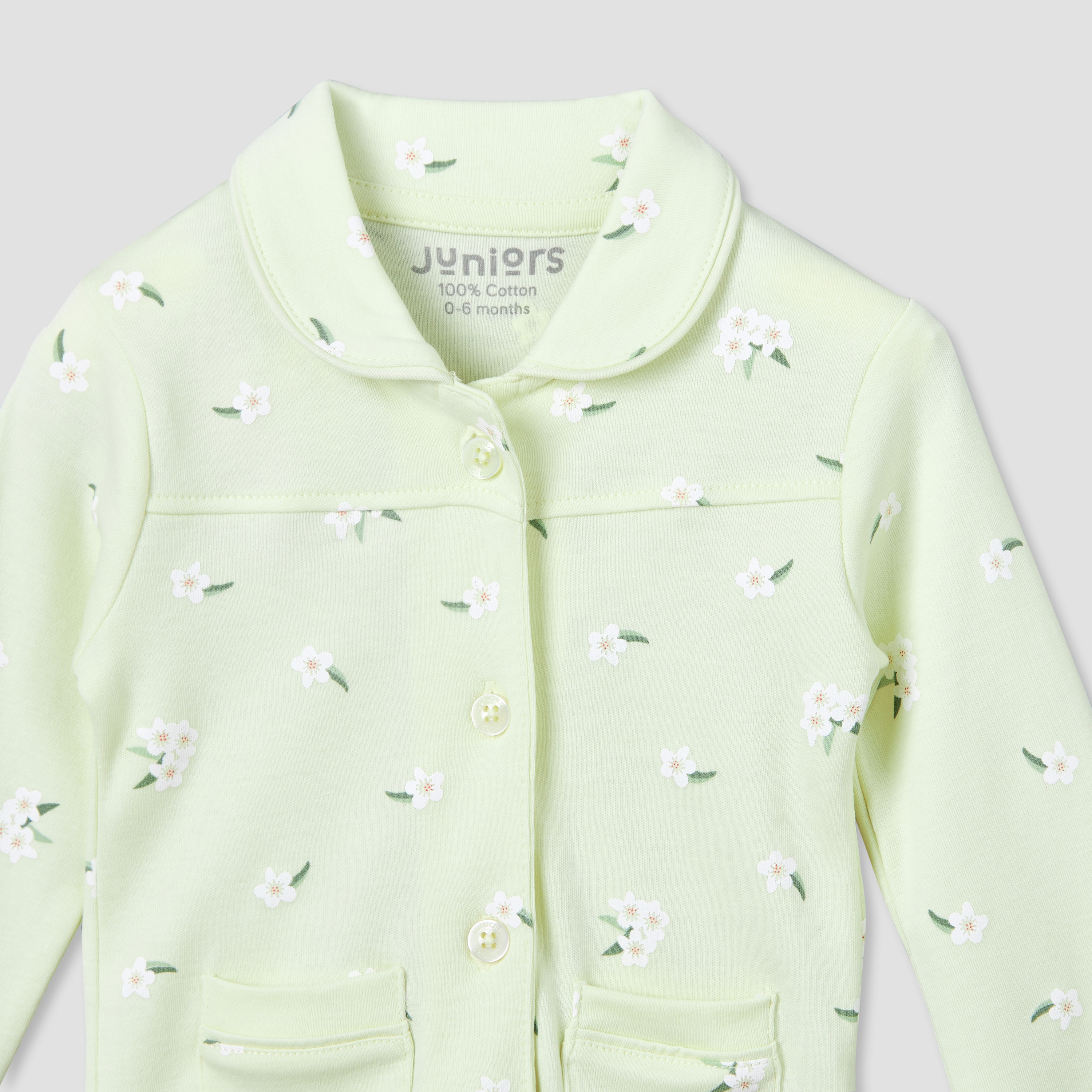 Juniors Cotton Collared Long Sleeve Pyjama Set with Floral Print-baby-girls-clothing-nightwear-pyjamasets-image-4