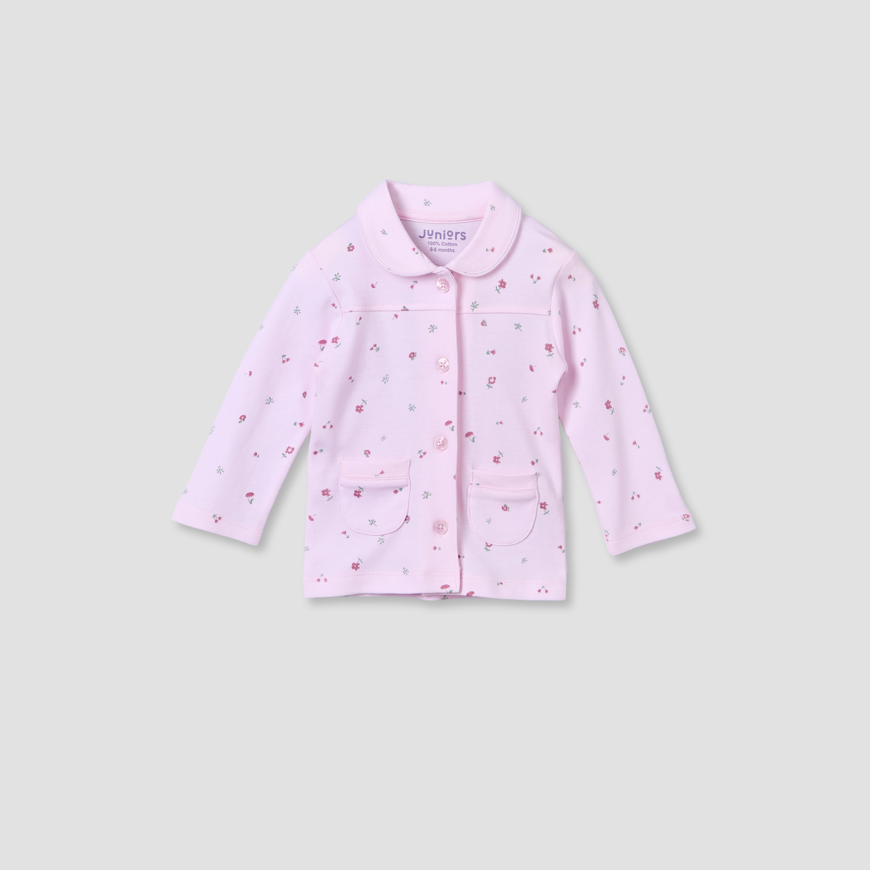 Juniors Cotton Collared Long Sleeve Pyjama Set with Floral Print-baby-girls-clothing-nightwear-pyjamasets-image-2