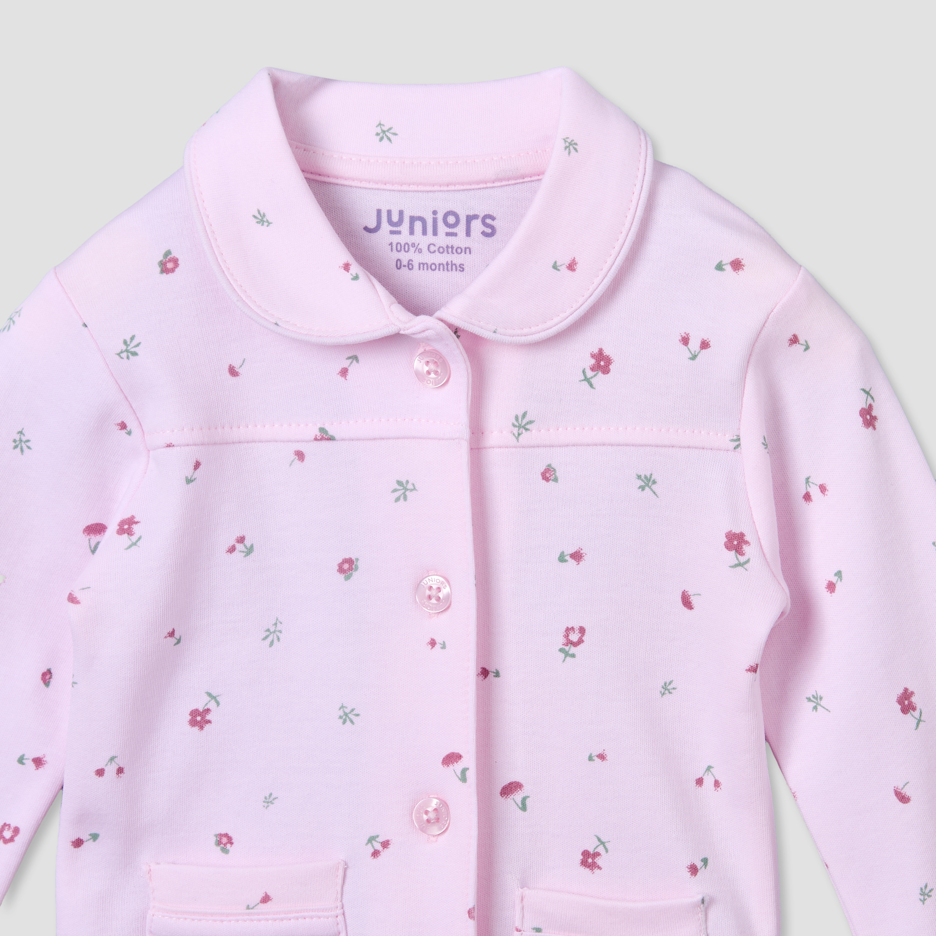 Juniors Cotton Collared Long Sleeve Pyjama Set with Floral Print-baby-girls-clothing-nightwear-pyjamasets-image-4