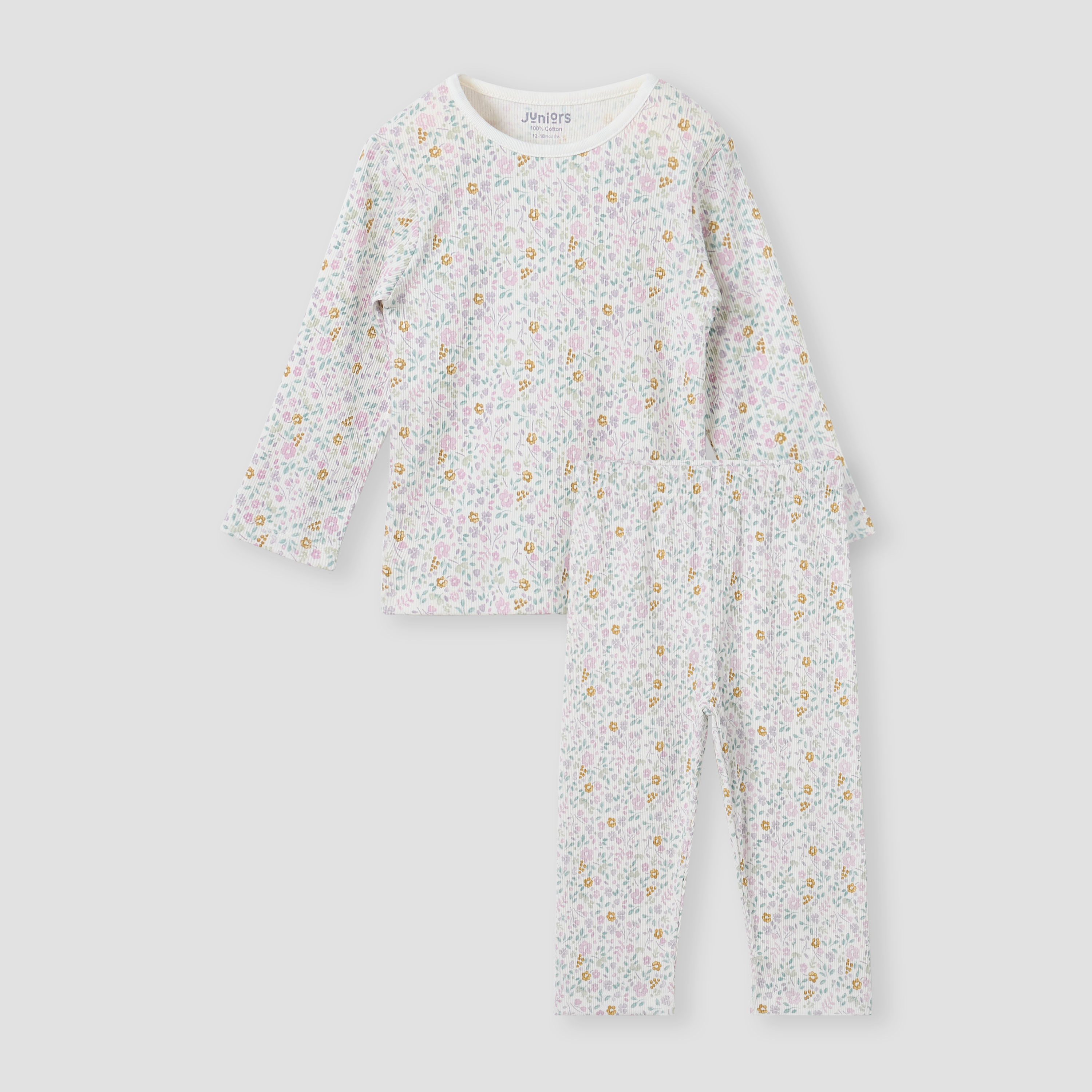 Juniors Embroidered T-shirt and Printed Pyjama Set-baby-girls-clothing-nightwear-pyjamasets-image-1