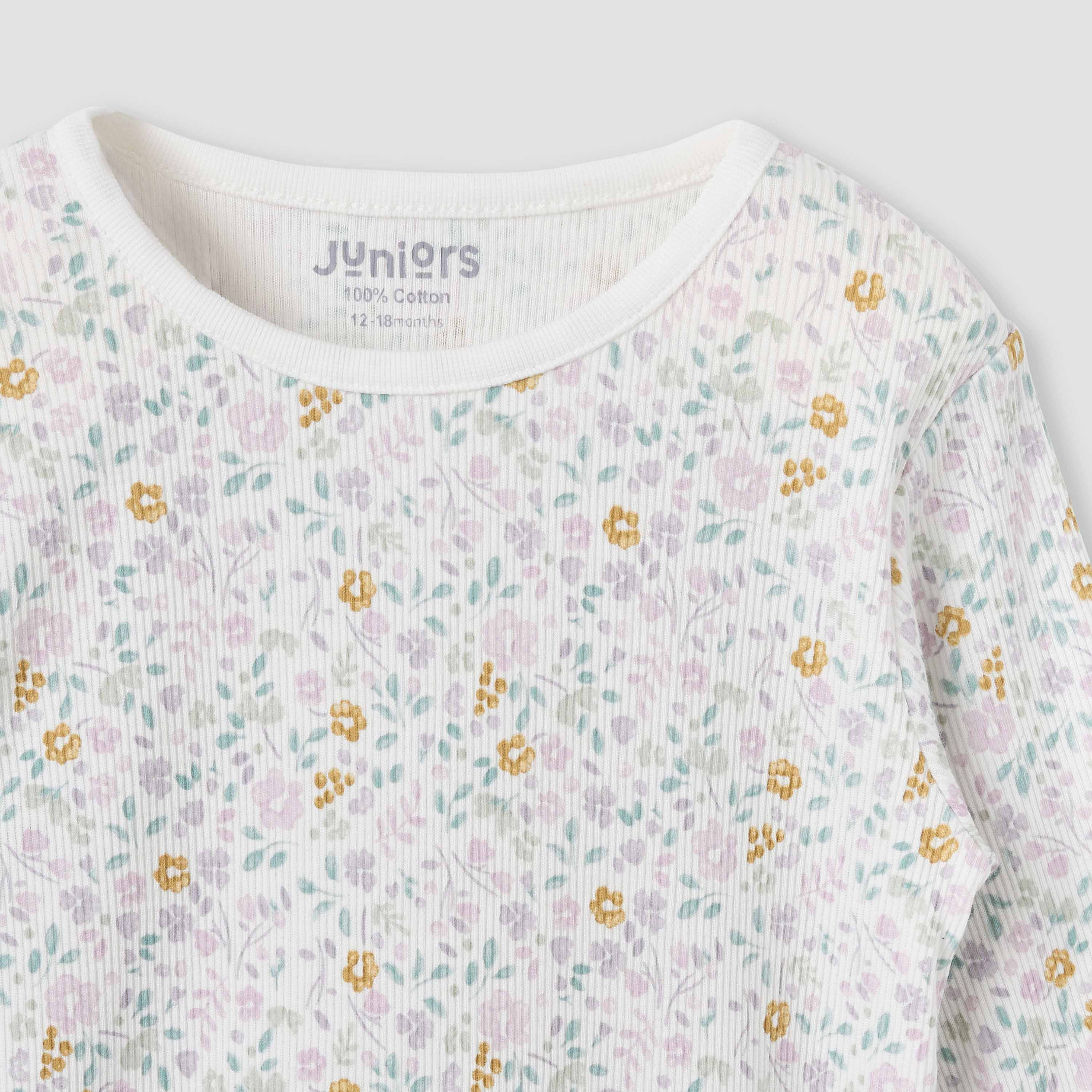 Juniors Embroidered T-shirt and Printed Pyjama Set-baby-girls-clothing-nightwear-pyjamasets-image-4
