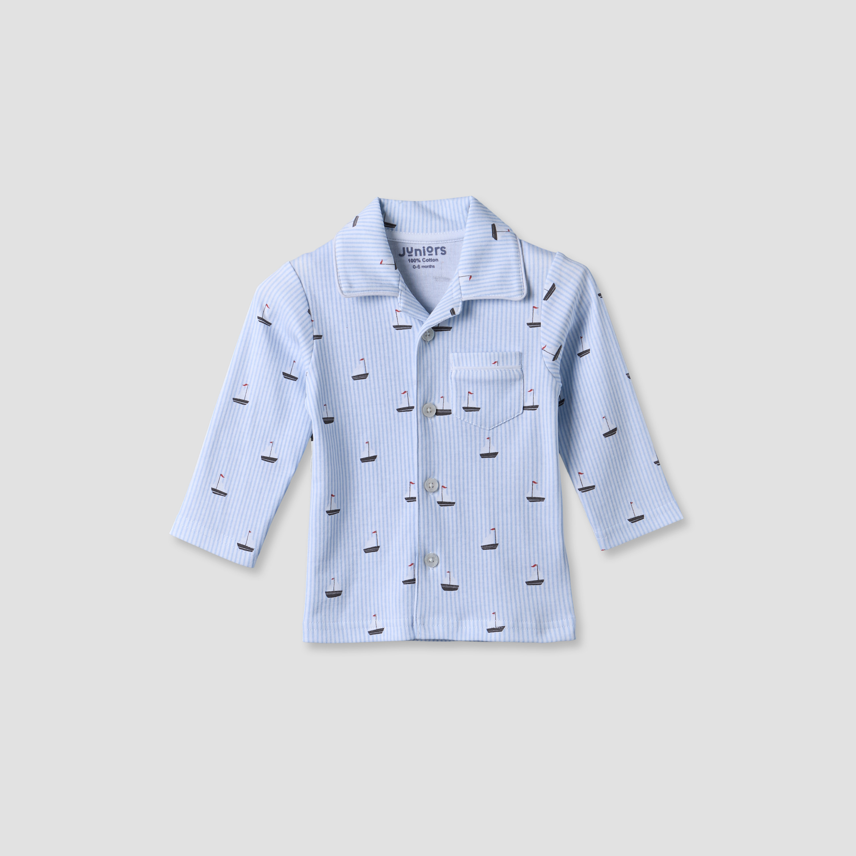 Juniors Cotton Collared Long Sleeves Pyjama Set with Nautical Print-baby-boys-clothing-nightwear-pyjamasets-image-3