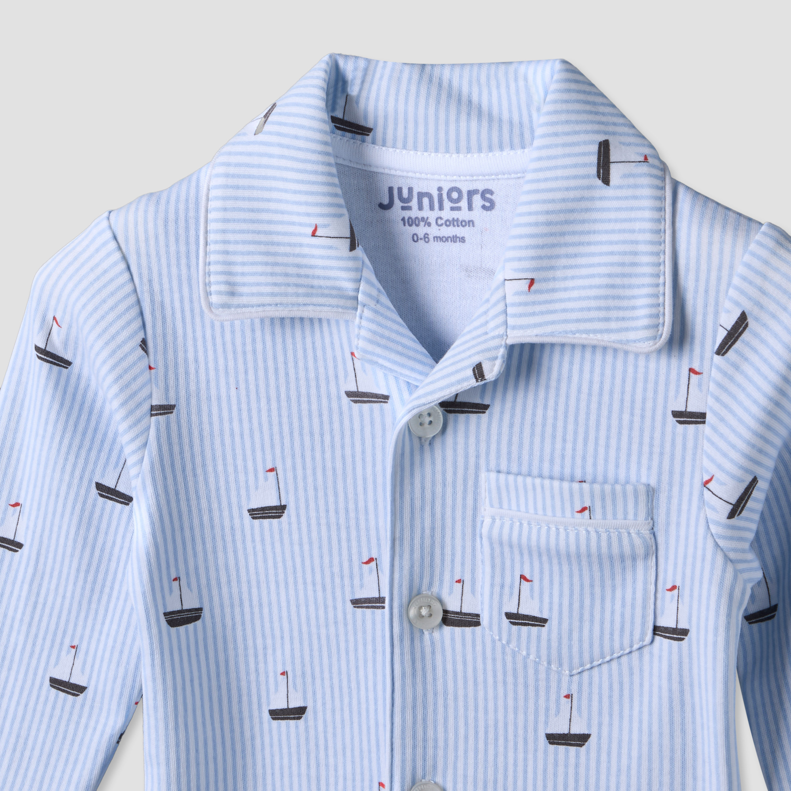 Juniors Cotton Collared Long Sleeves Pyjama Set with Nautical Print-baby-boys-clothing-nightwear-pyjamasets-image-7