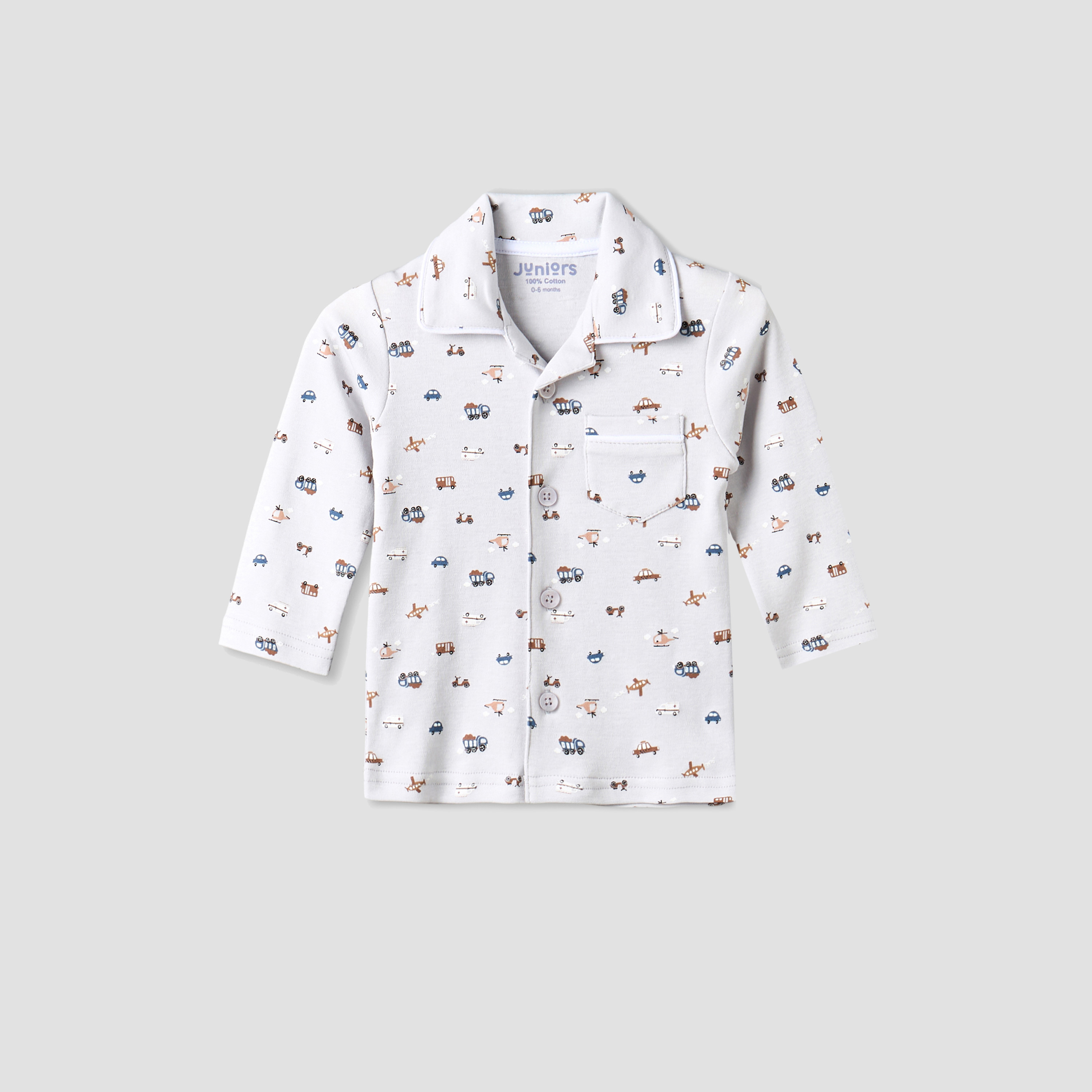 Juniors Cotton Collared Long Sleeve Pyjama Set with Vehicle Print-baby-boys-clothing-nightwear-pyjamasets-image-3
