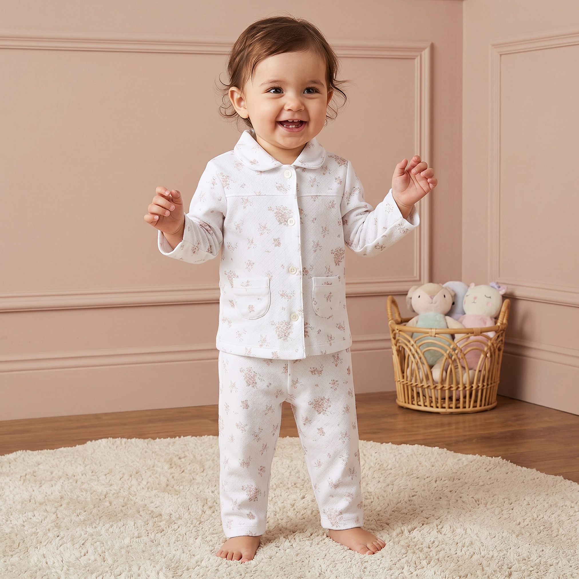 Juniors Cotton Collared Long Sleeve Pyjama Set with Floral Print-baby-girls-clothing-nightwear-pyjamasets-image-1