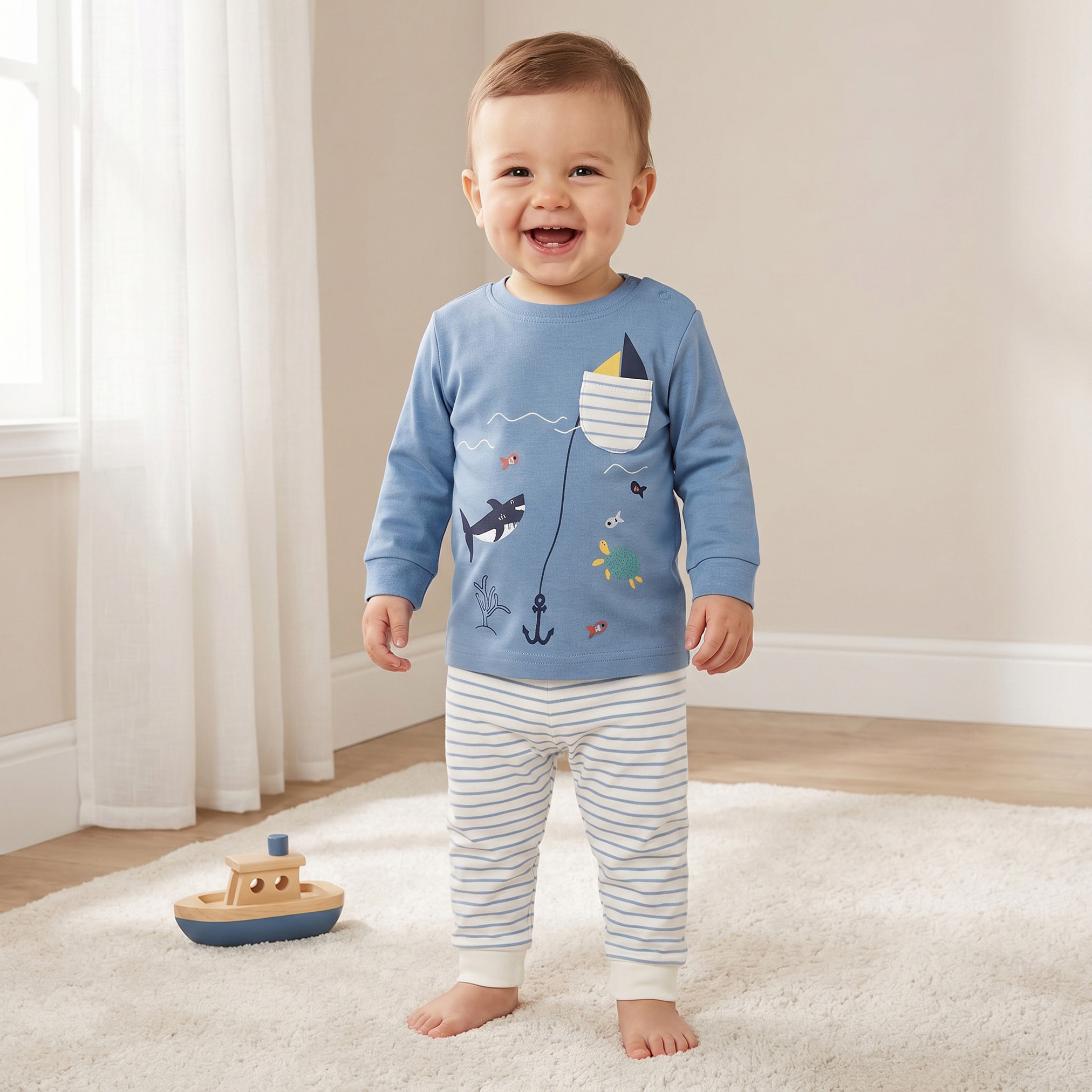 طقم بيجاما قطن مطرز بأكمام طويلة من جونيورز-baby-boys-clothing-nightwear-pyjamasets-image-2