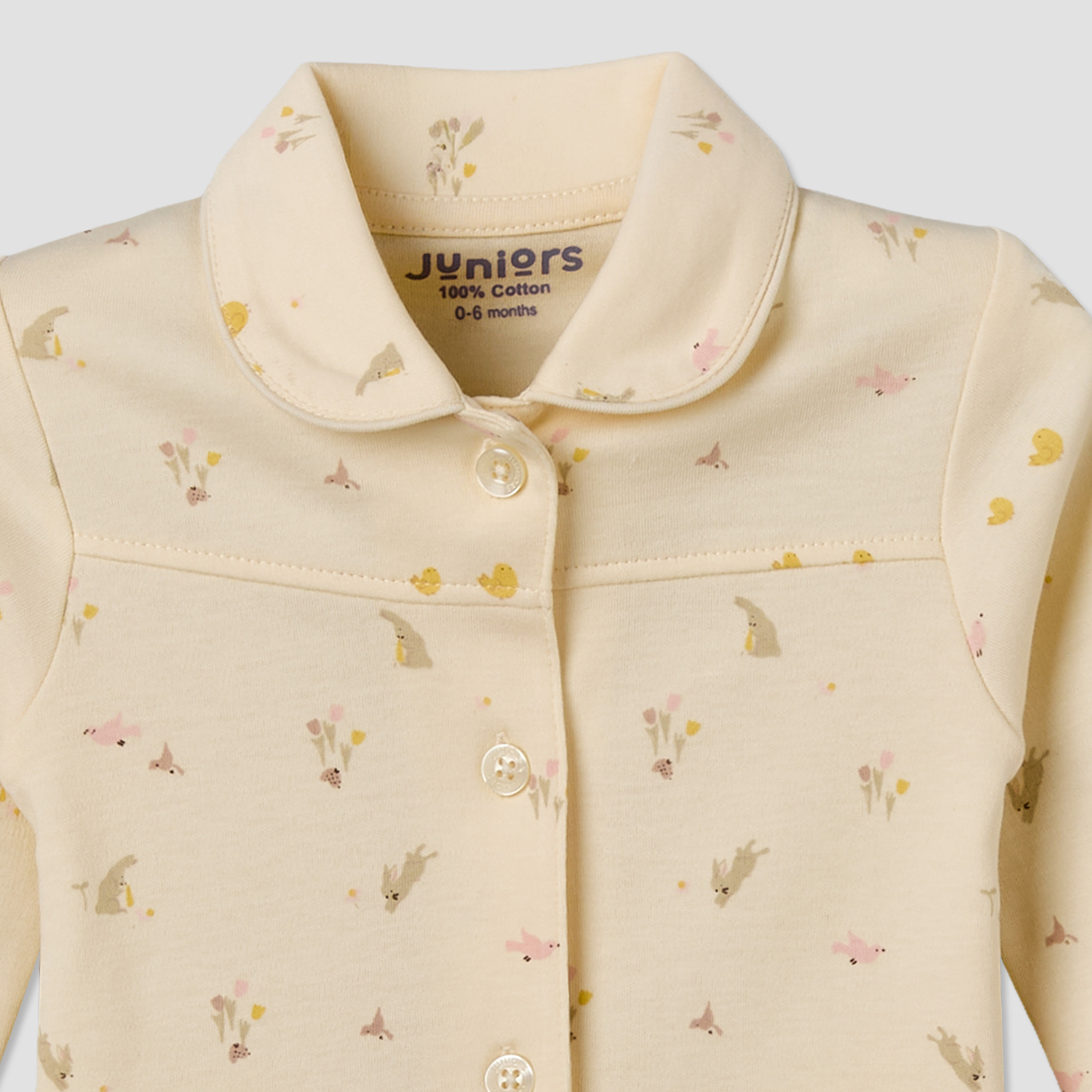 Juniors Cotton Collared Long Sleeves Pyjama Set with Bunny Print-baby-girls-clothing-nightwear-pyjamasets-image-5