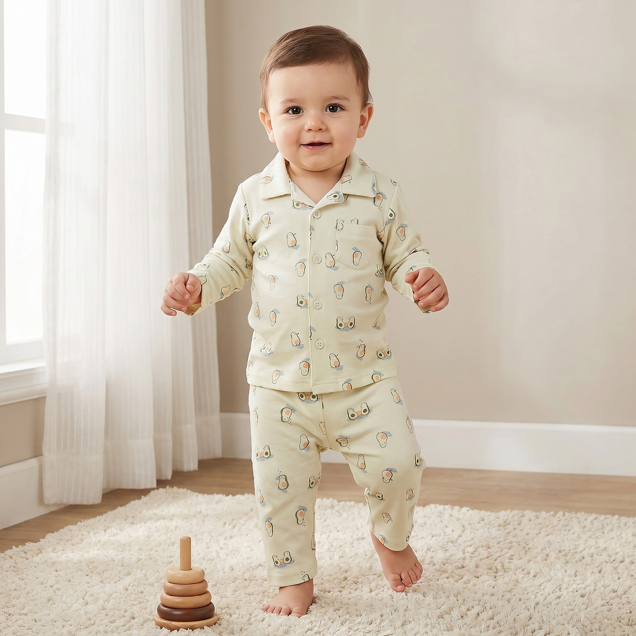 طقم بيجاما قطن بياقة عادية وأكمام طويلة وطبعات أفوكادو من جونيورز-baby-boys-clothing-nightwear-pyjamasets-image-1