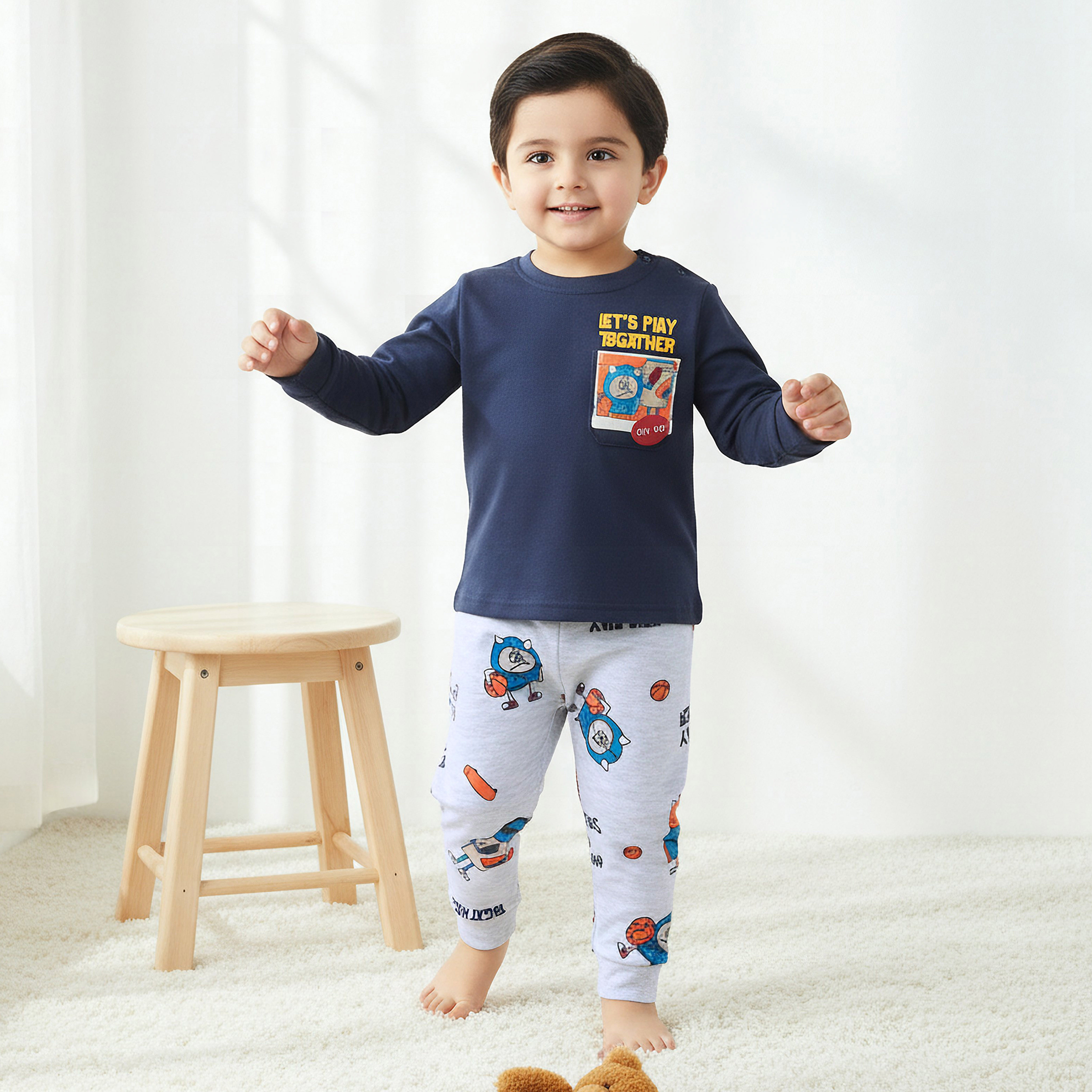 Juniors Cotton Round Neck Long Sleeves Pyjama Set with Graphic Print-baby-boys-clothing-nightwear-pyjamasets-image-1
