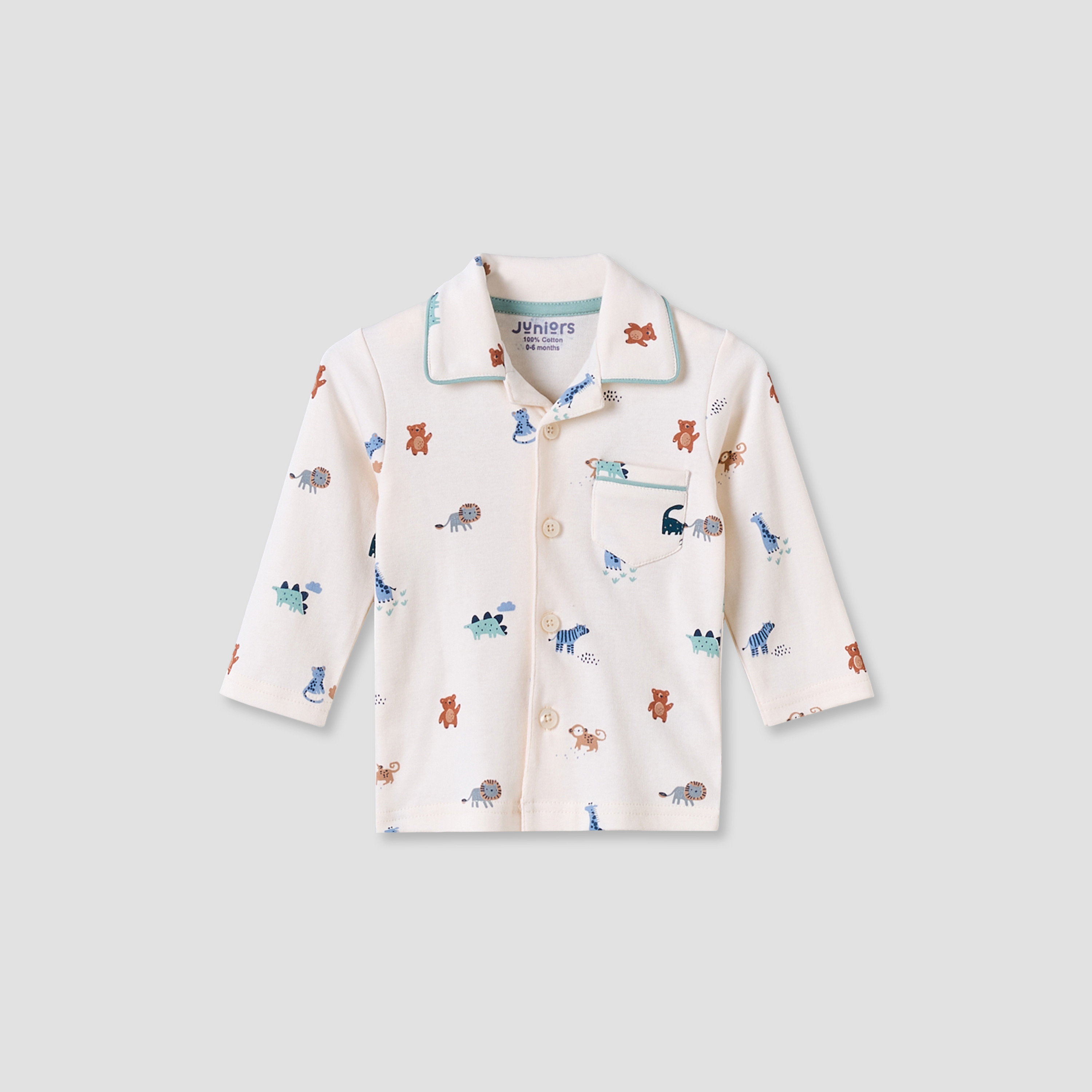 Juniors Cotton Collared Long Sleeves Pyjama Set with Safari Print-baby-boys-clothing-nightwear-pyjamasets-image-2