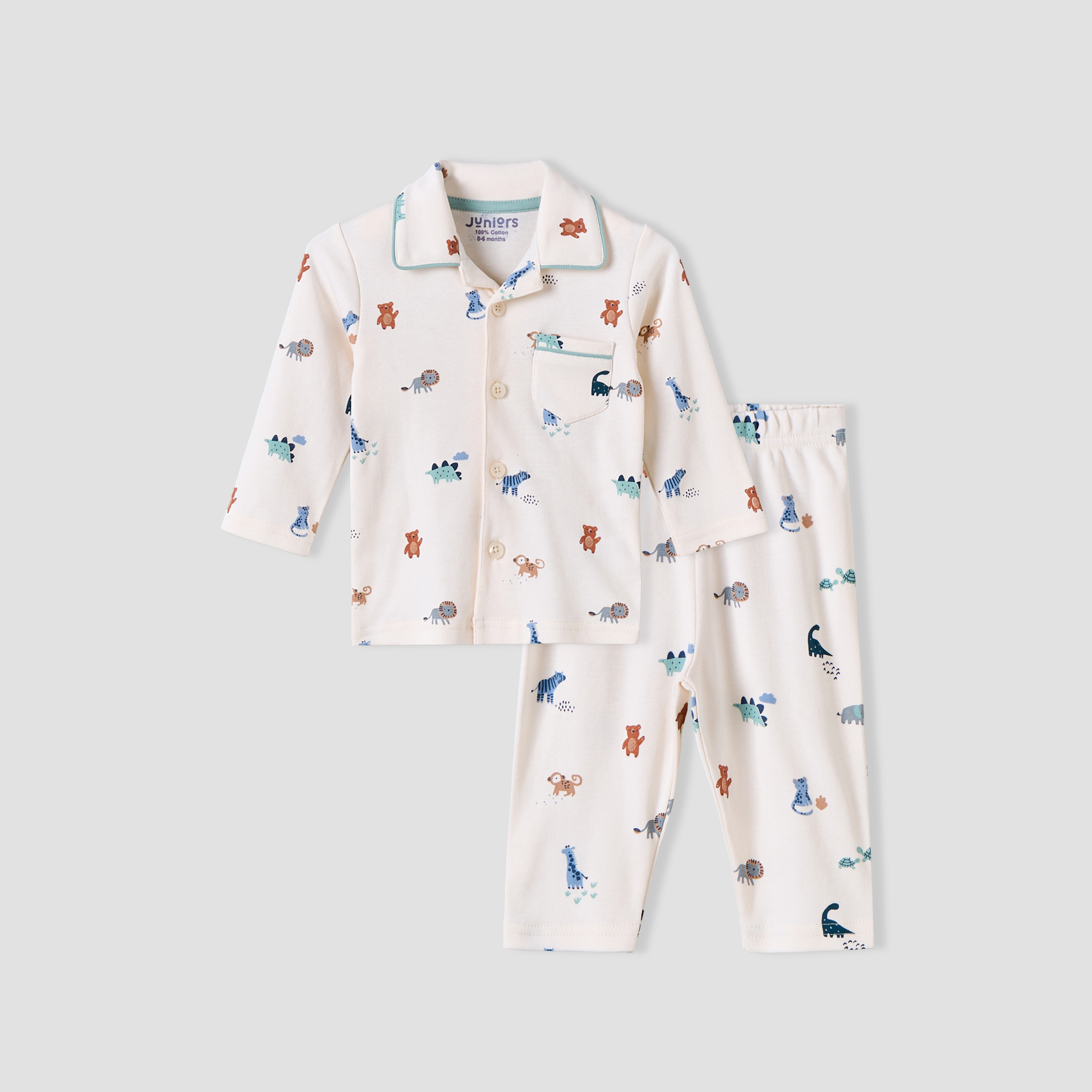 Juniors Cotton Collared Long Sleeves Pyjama Set with Safari Print-baby-boys-clothing-nightwear-pyjamasets-image-8