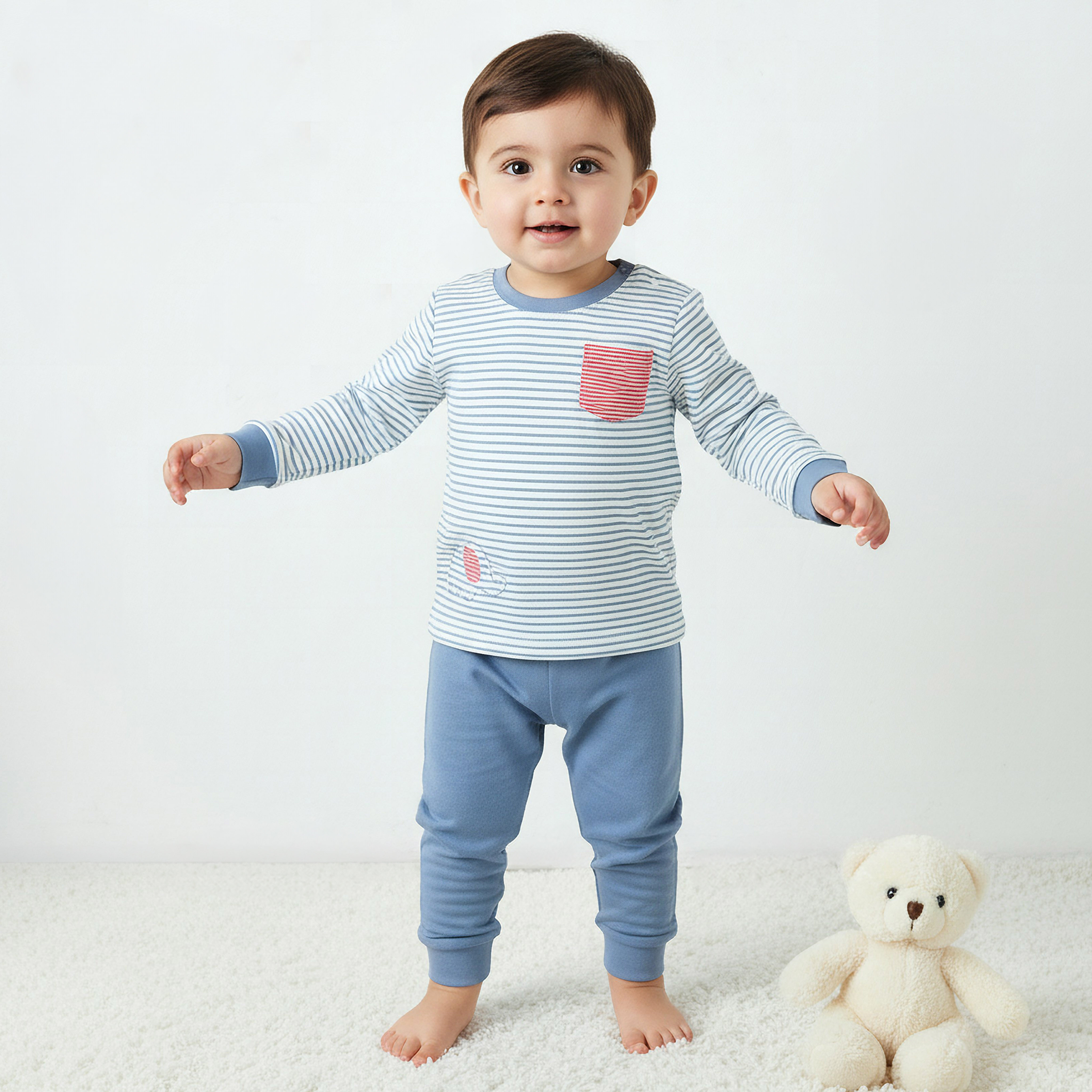 Juniors Cotton Round Neck Long Sleeves Pyjama Set with Stripes-baby-boys-clothing-nightwear-pyjamasets-image-2
