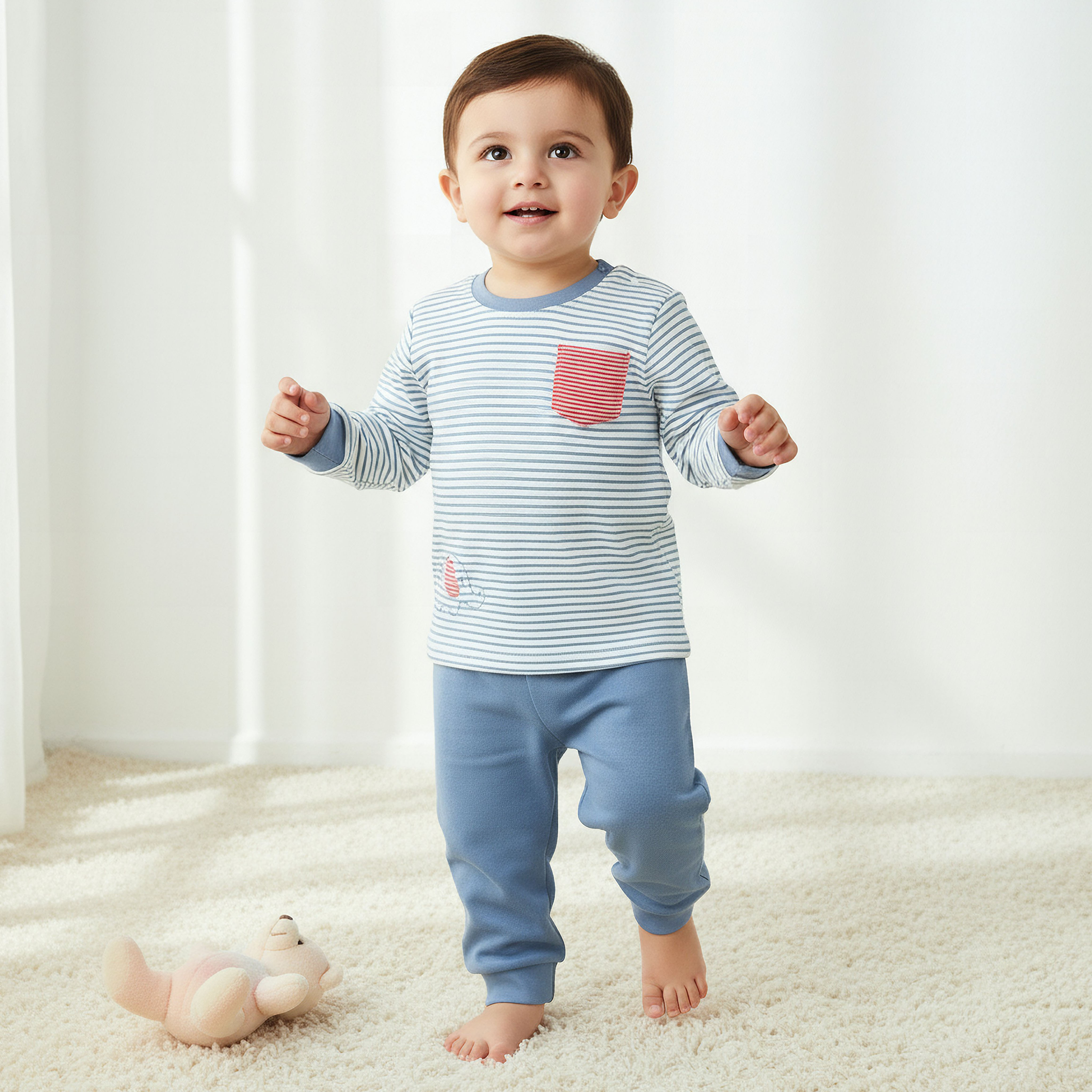 Juniors Cotton Round Neck Long Sleeves Pyjama Set with Stripes-baby-boys-clothing-nightwear-pyjamasets-image-1
