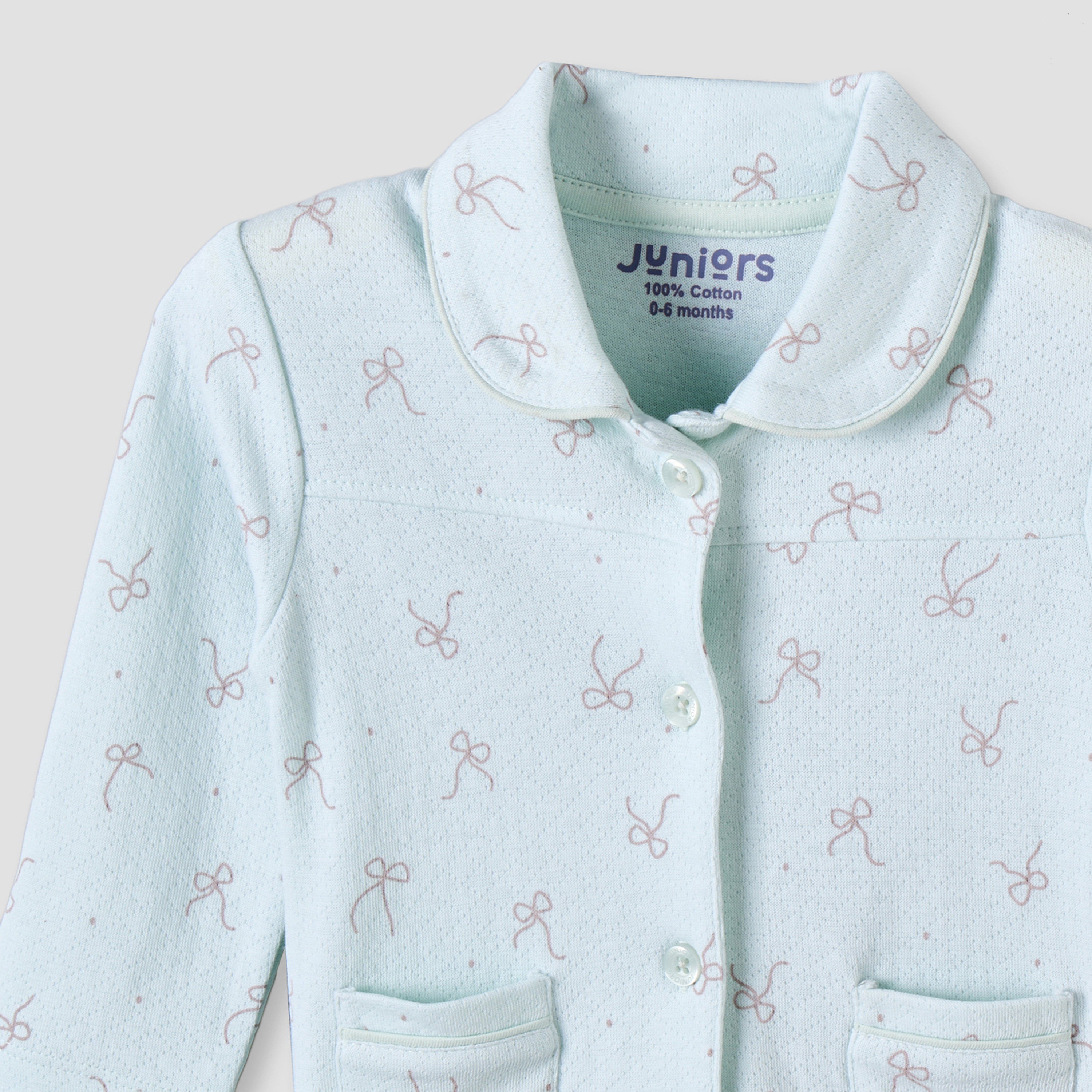 Juniors Cotton Collared Long Sleeves Pyjama Set with Bow Print-baby-girls-clothing-nightwear-pyjamasets-image-7