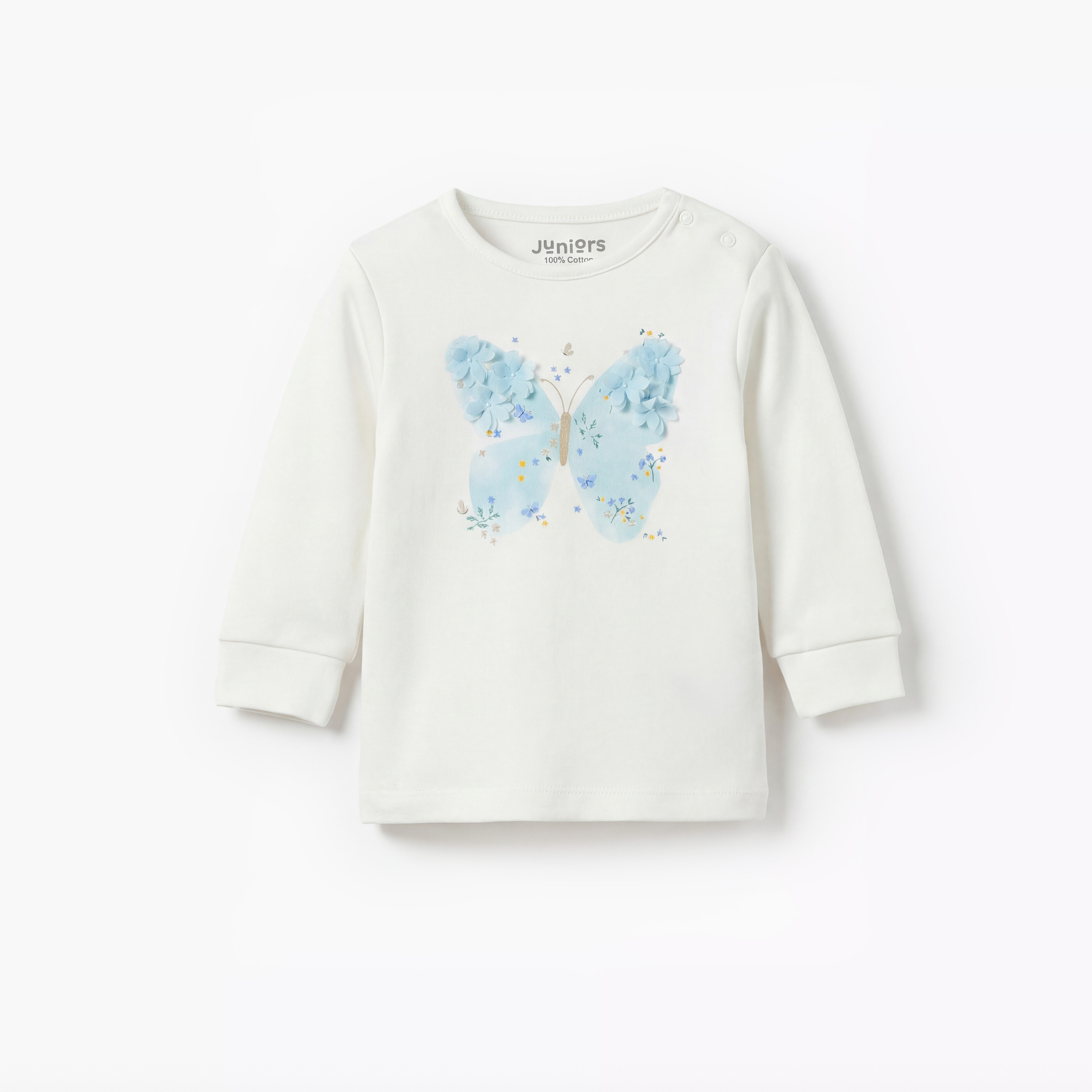 Juniors Cotton Long Sleeves Pyjama Set with Floral Applique Detail-baby-girls-clothing-nightwear-pyjamasets-image-3