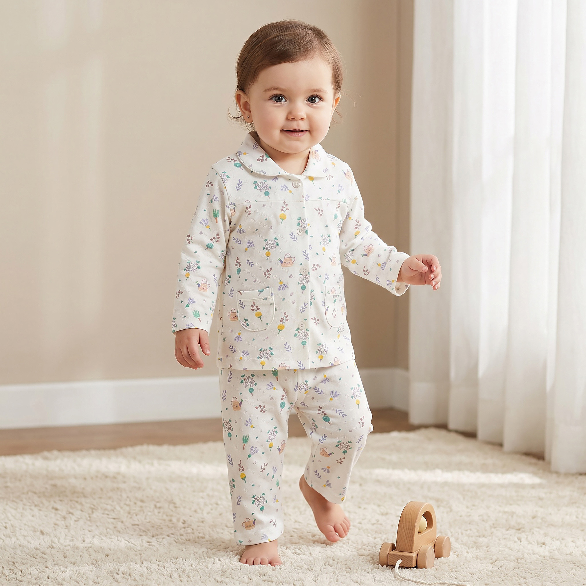 Juniors Cotton Collared Long Sleeves Pyjama Set with Botanical Print-baby-girls-clothing-nightwear-pyjamasets-image-1