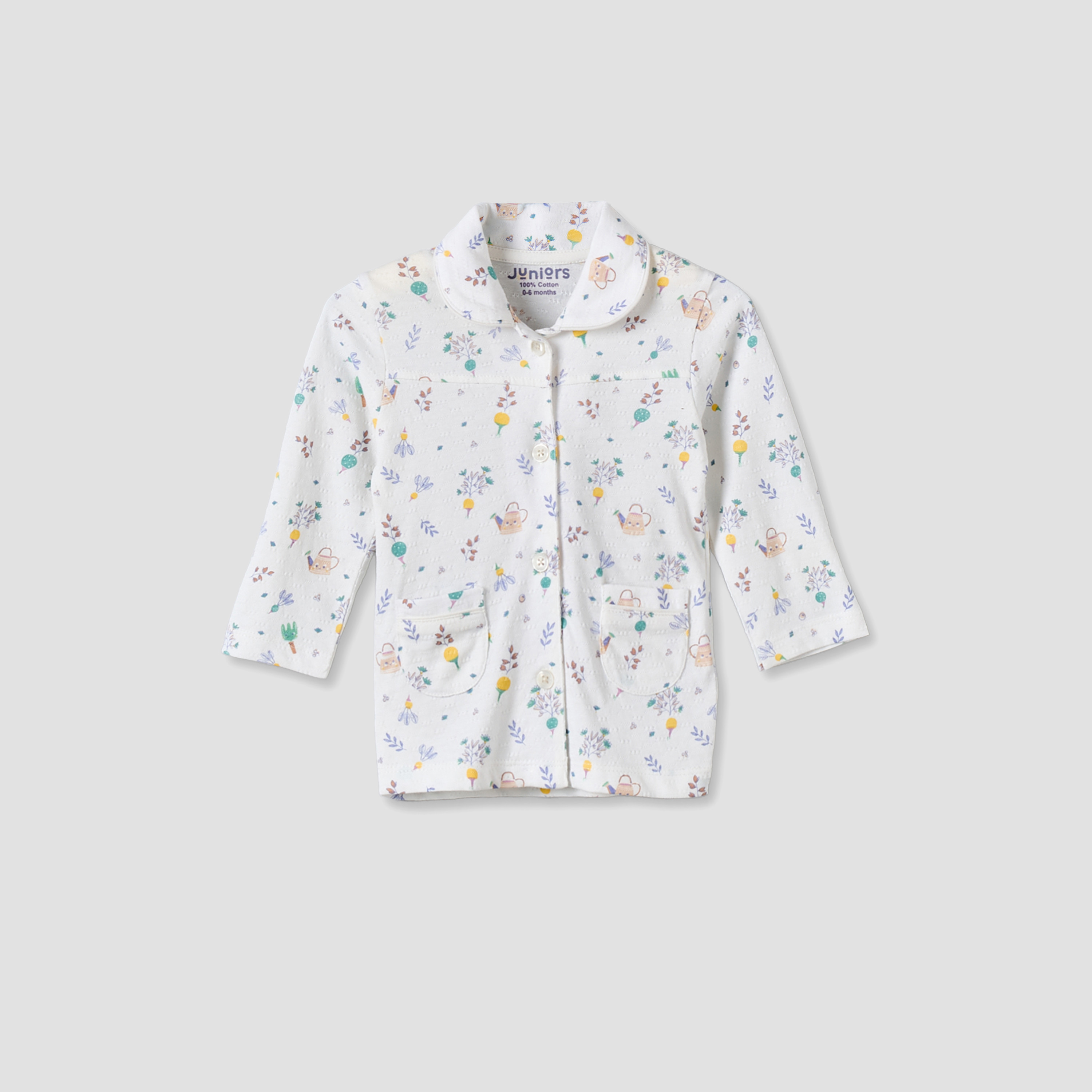 Juniors Cotton Collared Long Sleeves Pyjama Set with Botanical Print-baby-girls-clothing-nightwear-pyjamasets-image-3