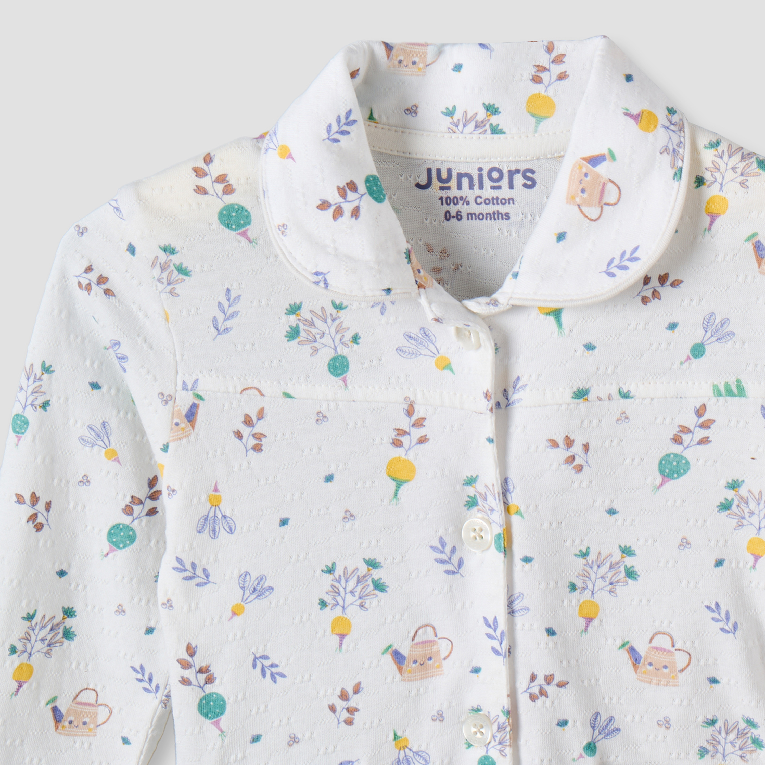 Juniors Cotton Collared Long Sleeves Pyjama Set with Botanical Print-baby-girls-clothing-nightwear-pyjamasets-image-7